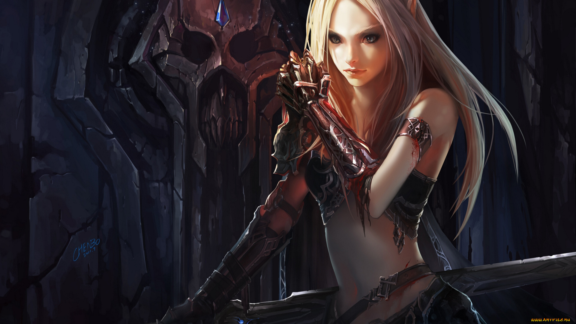 chen, bo, фэнтези, эльфы, воительница, доспехи, меч, девушка