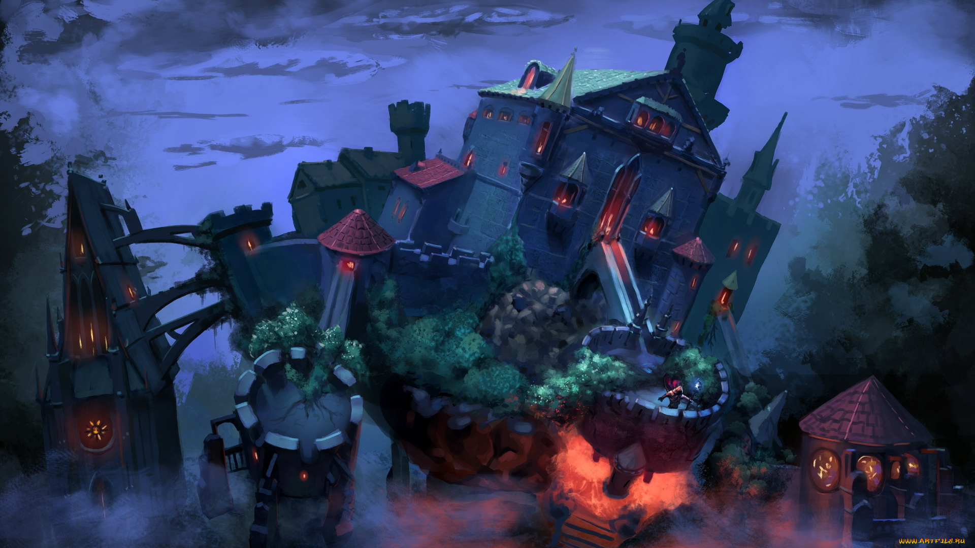 фэнтези, замки, стена, башни