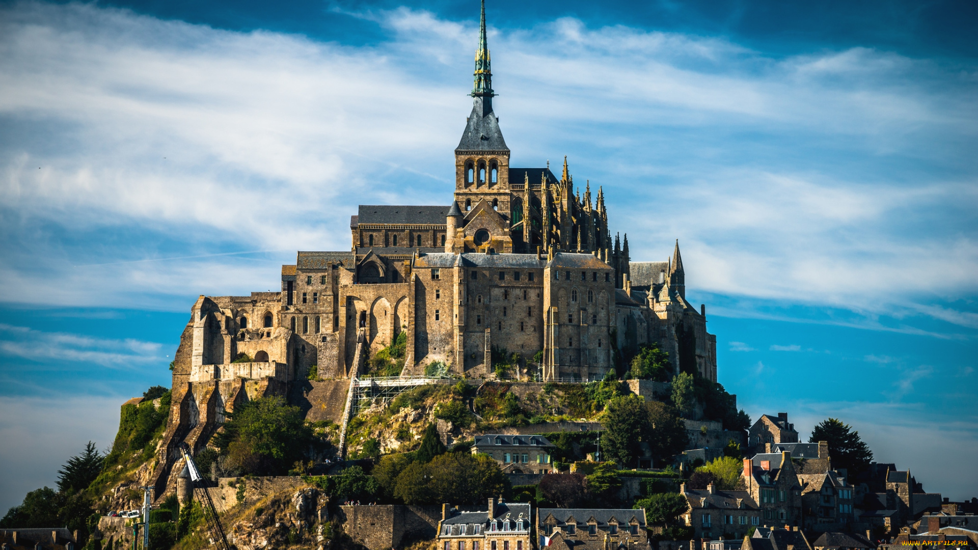города, крепость, мон, сен, мишель, франция, небо