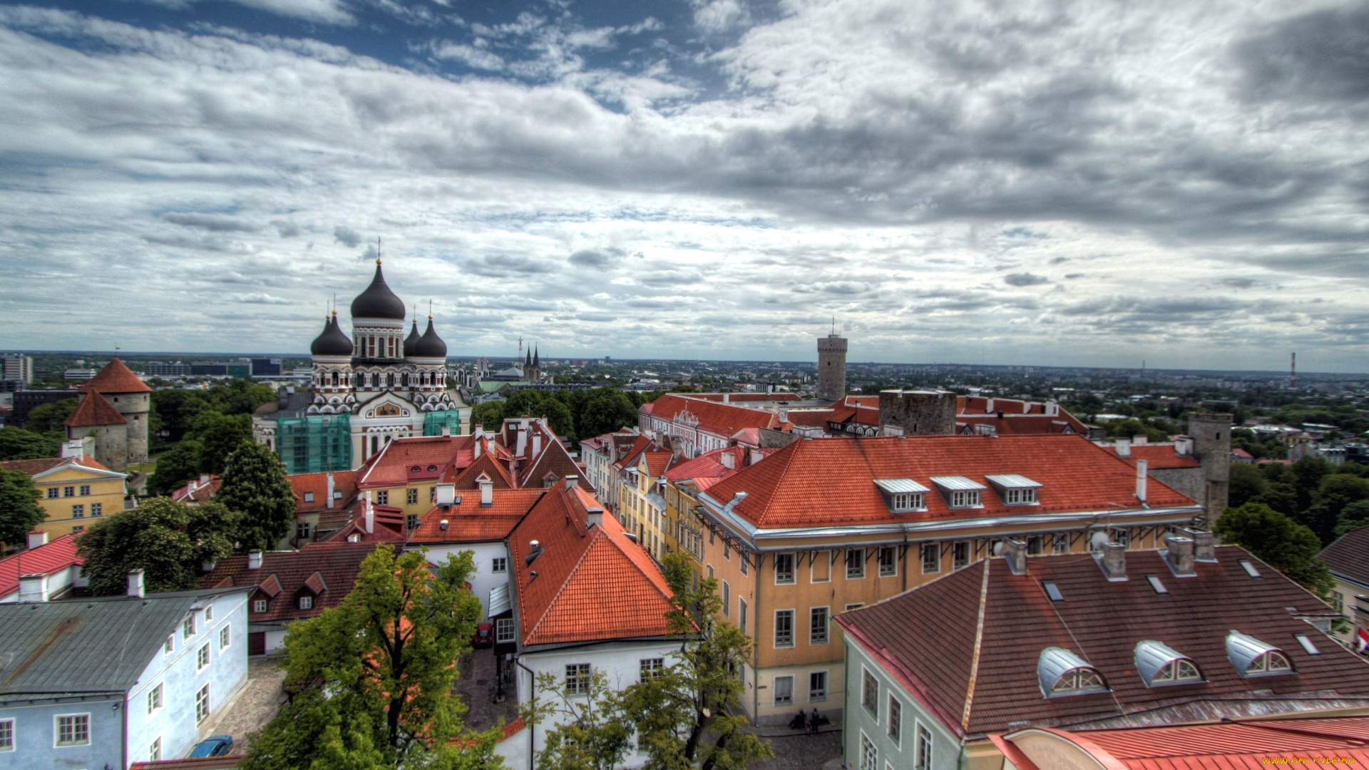 города, таллин, эстония, панорама, крыши