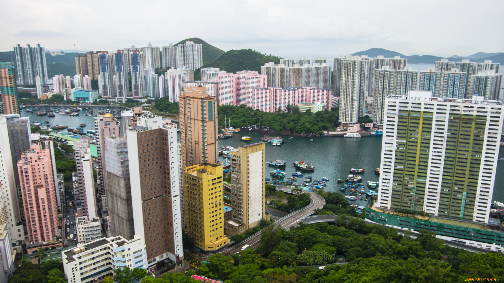 hong, kong, города, гонконг, китай, река, дома, парк, суда