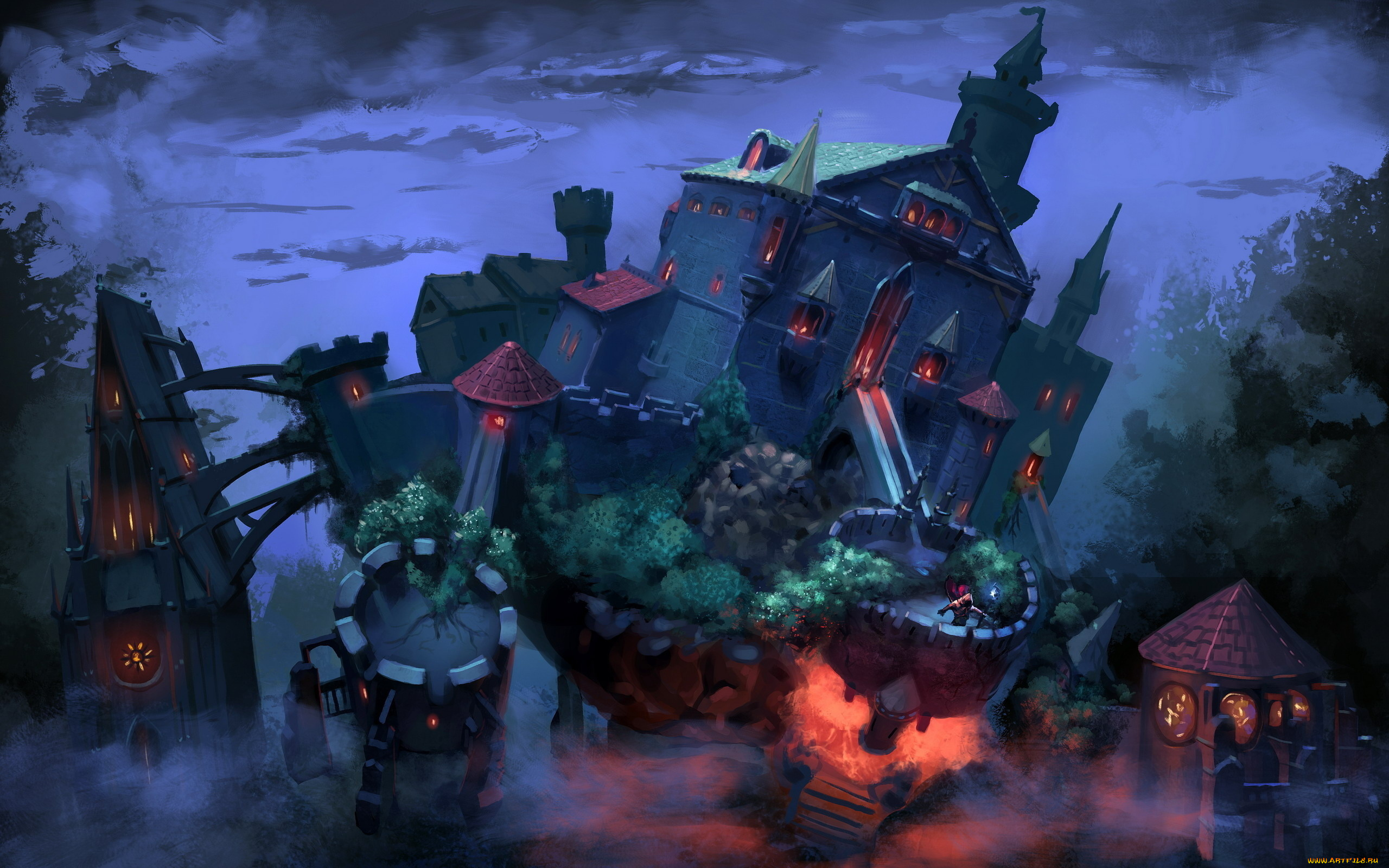 фэнтези, замки, стена, башни