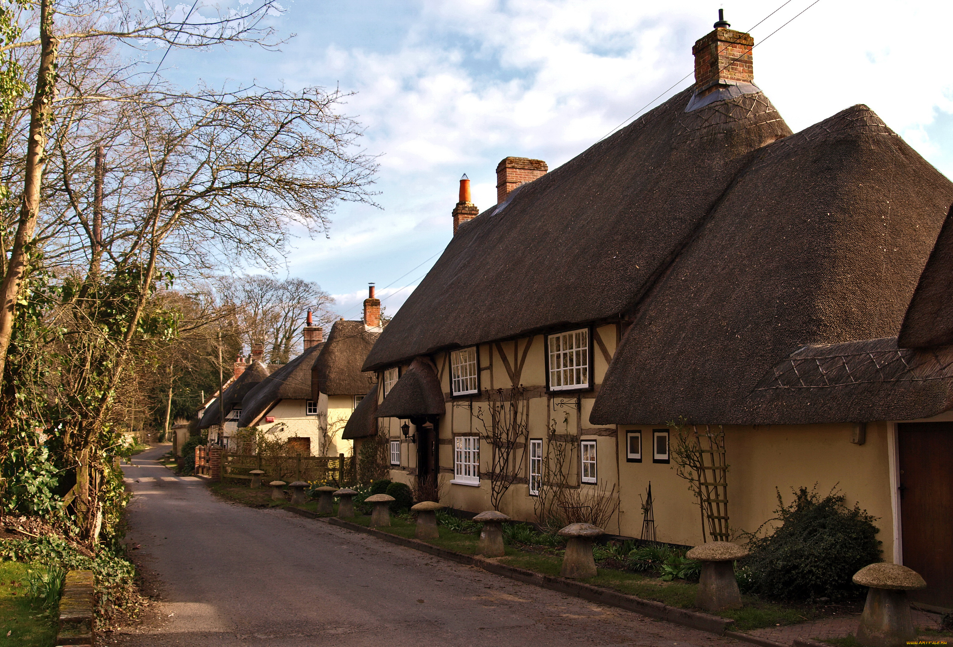 wherwell, hamphire, англия, города, улицы, площади, набережные, дорога, деревья, улица, дома