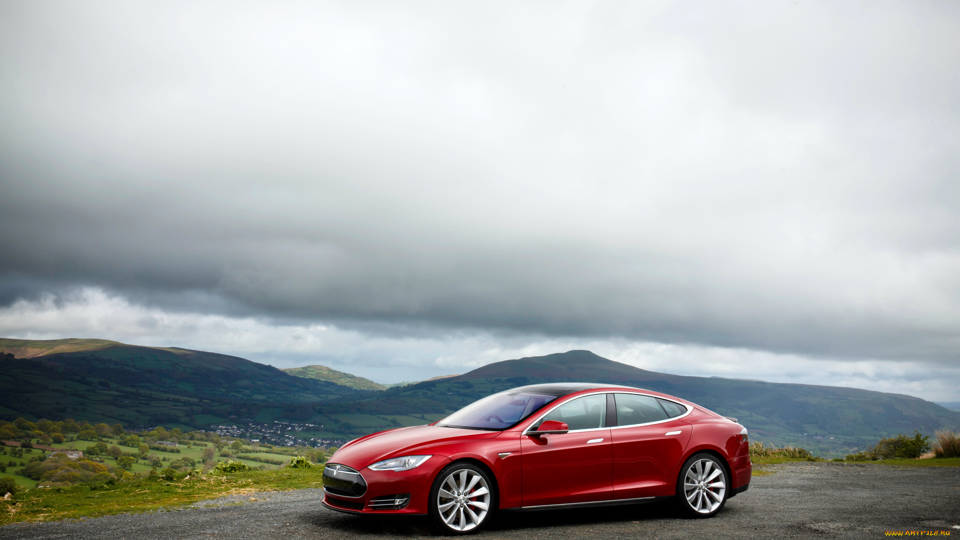 автомобили, tesla, model, s, p85, uk-spec, 2014г, красный