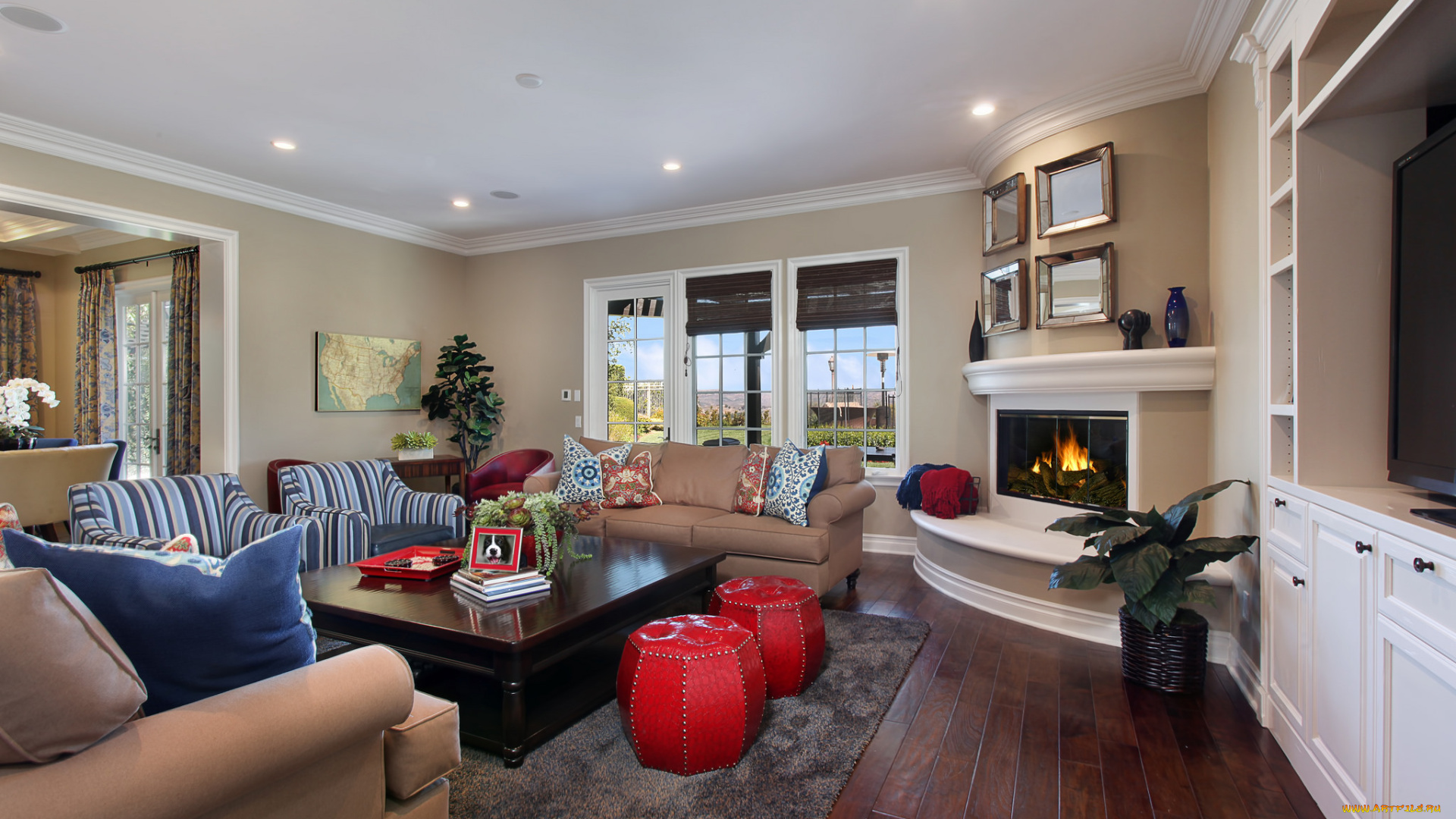 интерьер, гостиная, оформление, цветы, мебель, дизайн