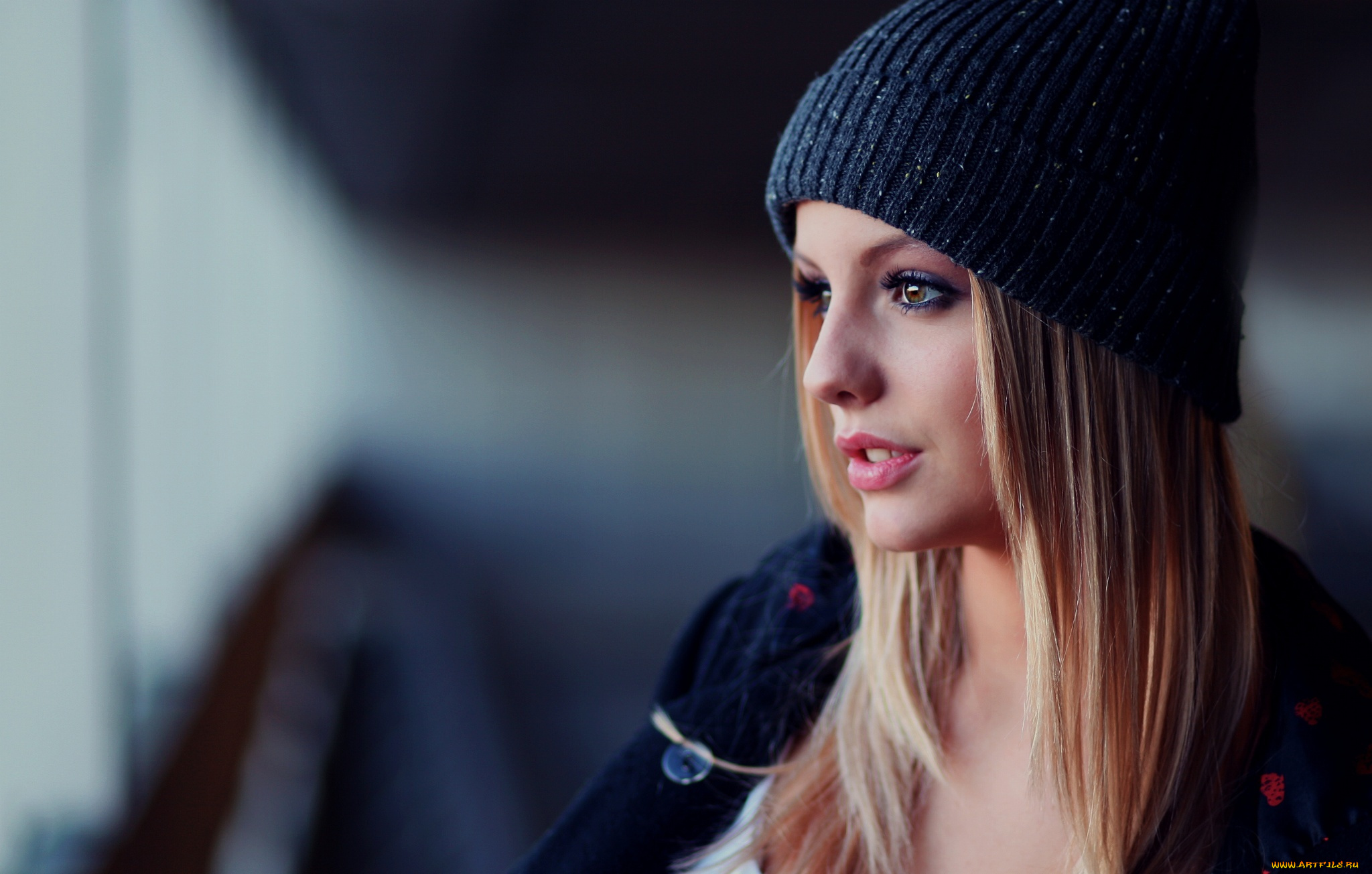 девушки, -unsort, , лица, , портреты, губы, взгляд, ресницы, макияж, девушка, макро, шапка
