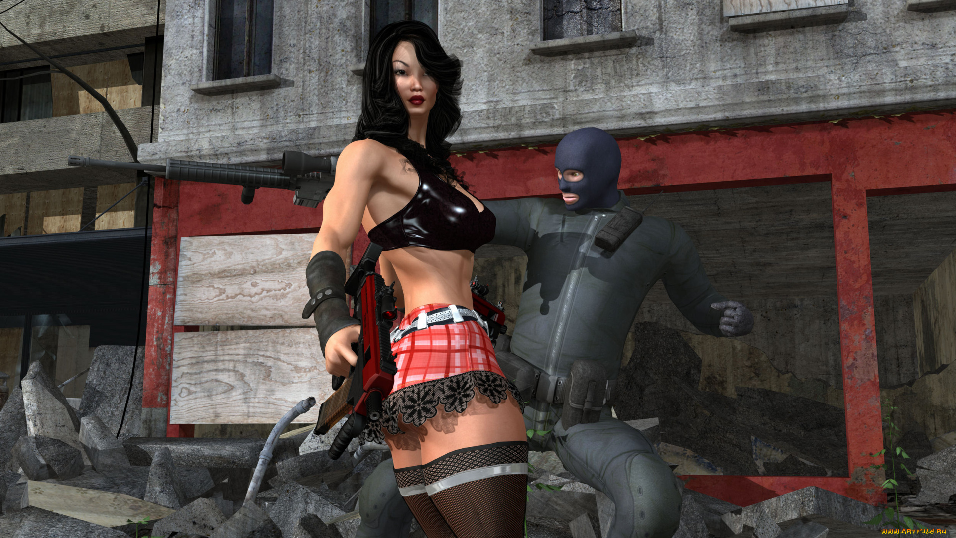 3д, графика, фантазия, , fantasy, девушка, взгляд, фон, оружие