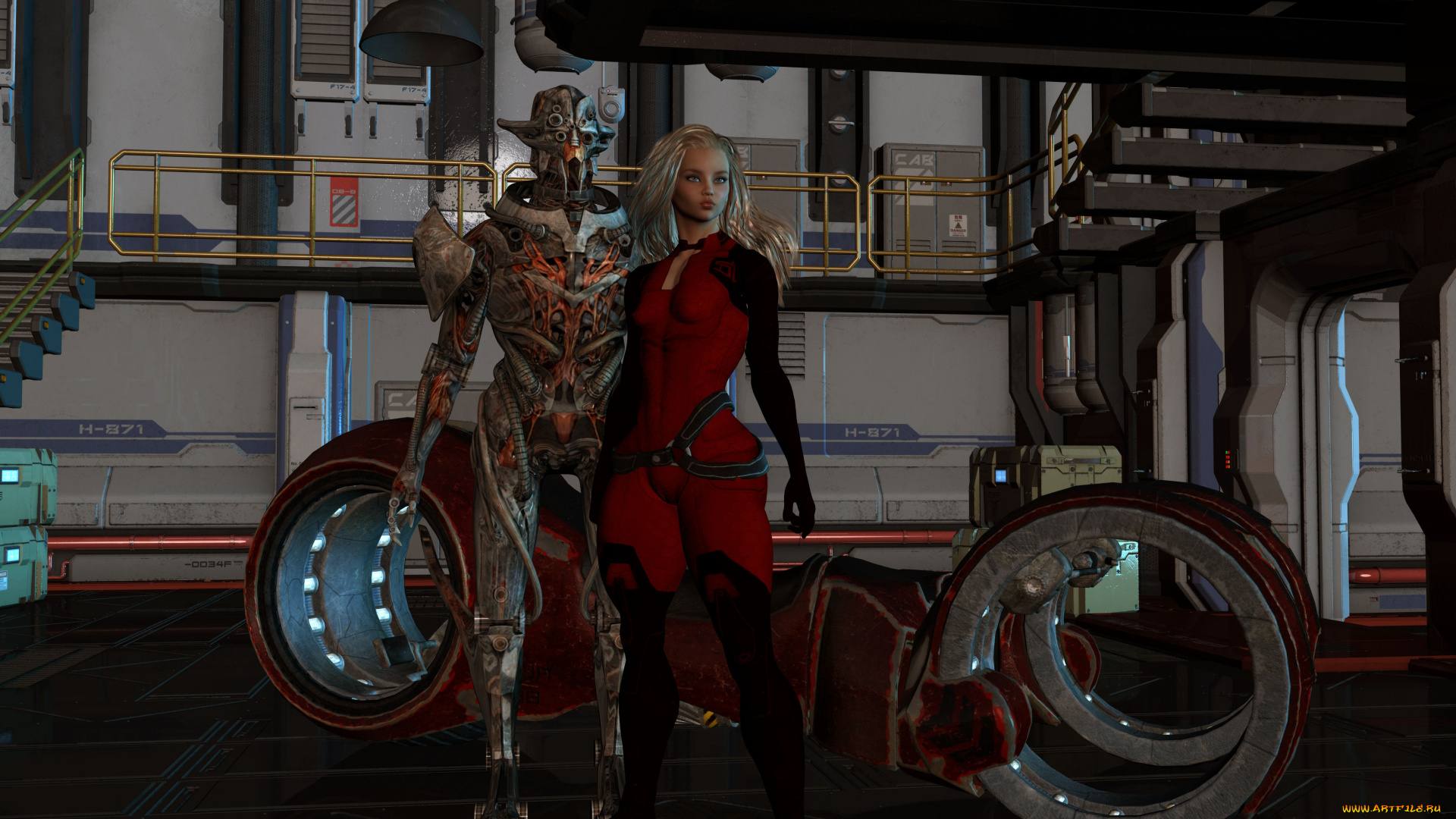 3д, графика, фантазия, , fantasy, девушка, взгляд, фон, робот