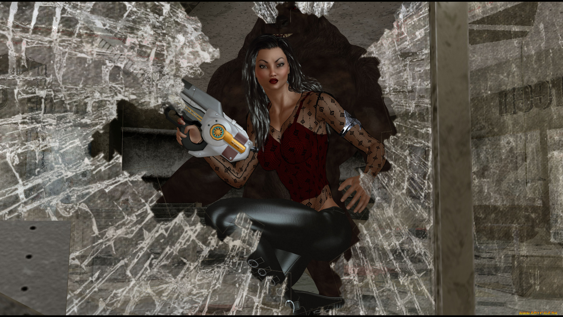 3д, графика, фантазия, , fantasy, девушка, взгляд, фон, оружие