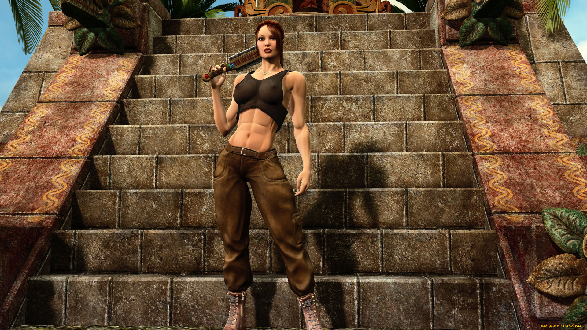 3д, графика, фантазия, , fantasy, девушка, взгляд, фон, оружие