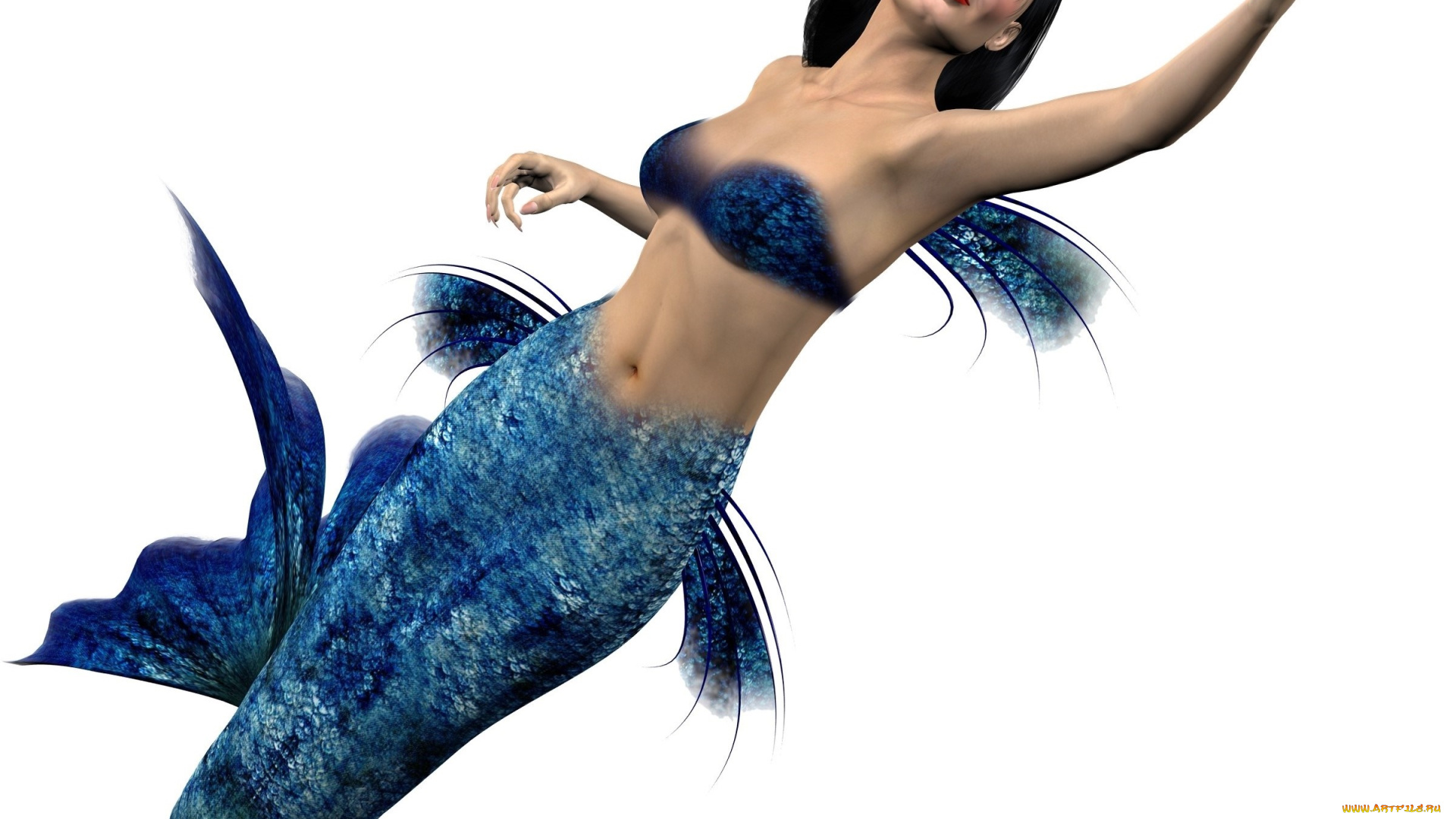 3д, графика, существа, , creatures, девушка, взгляд, фон, русалка