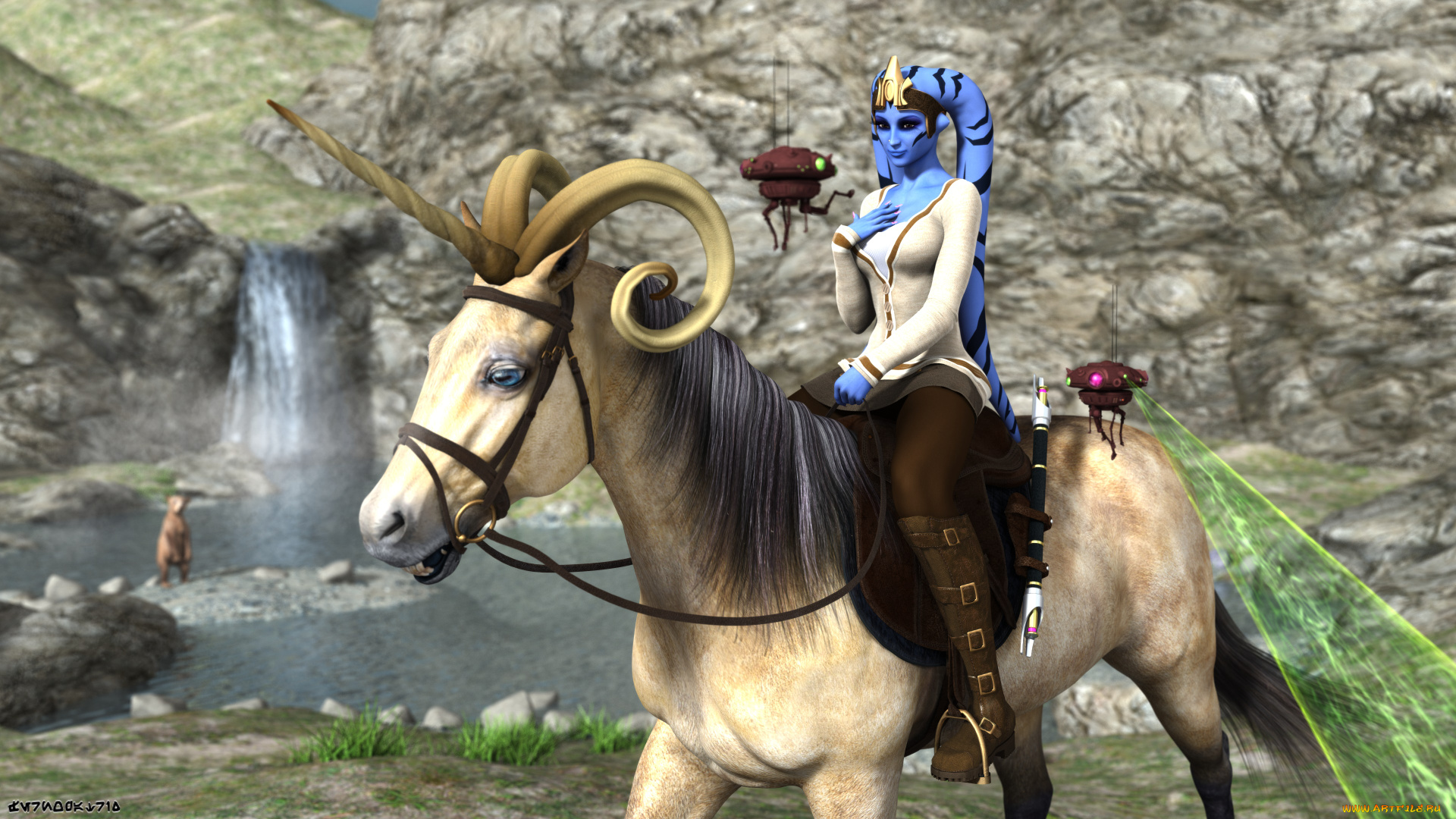 3д, графика, существа, , creatures, взгляд, единорог, оружие, фон, халк