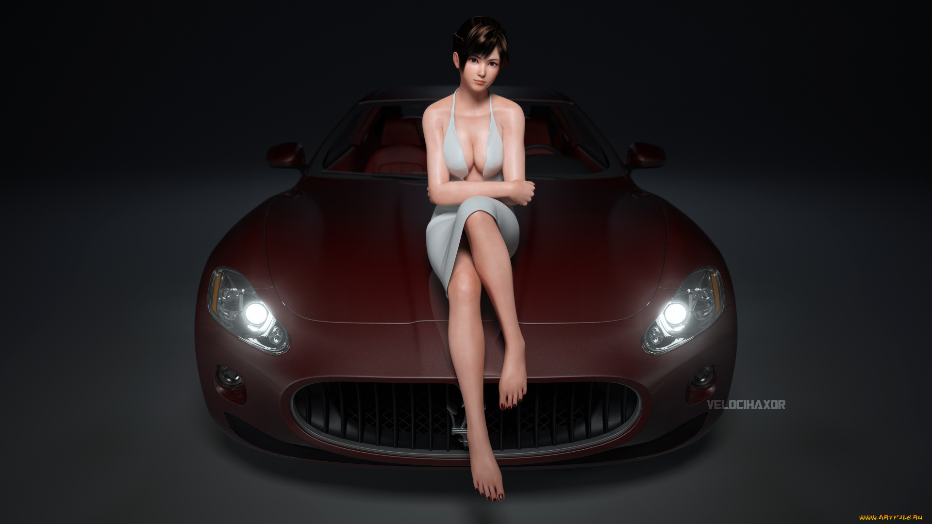 автомобили, 3d, car&girl, фон, взгляд, девушка, автомобиль