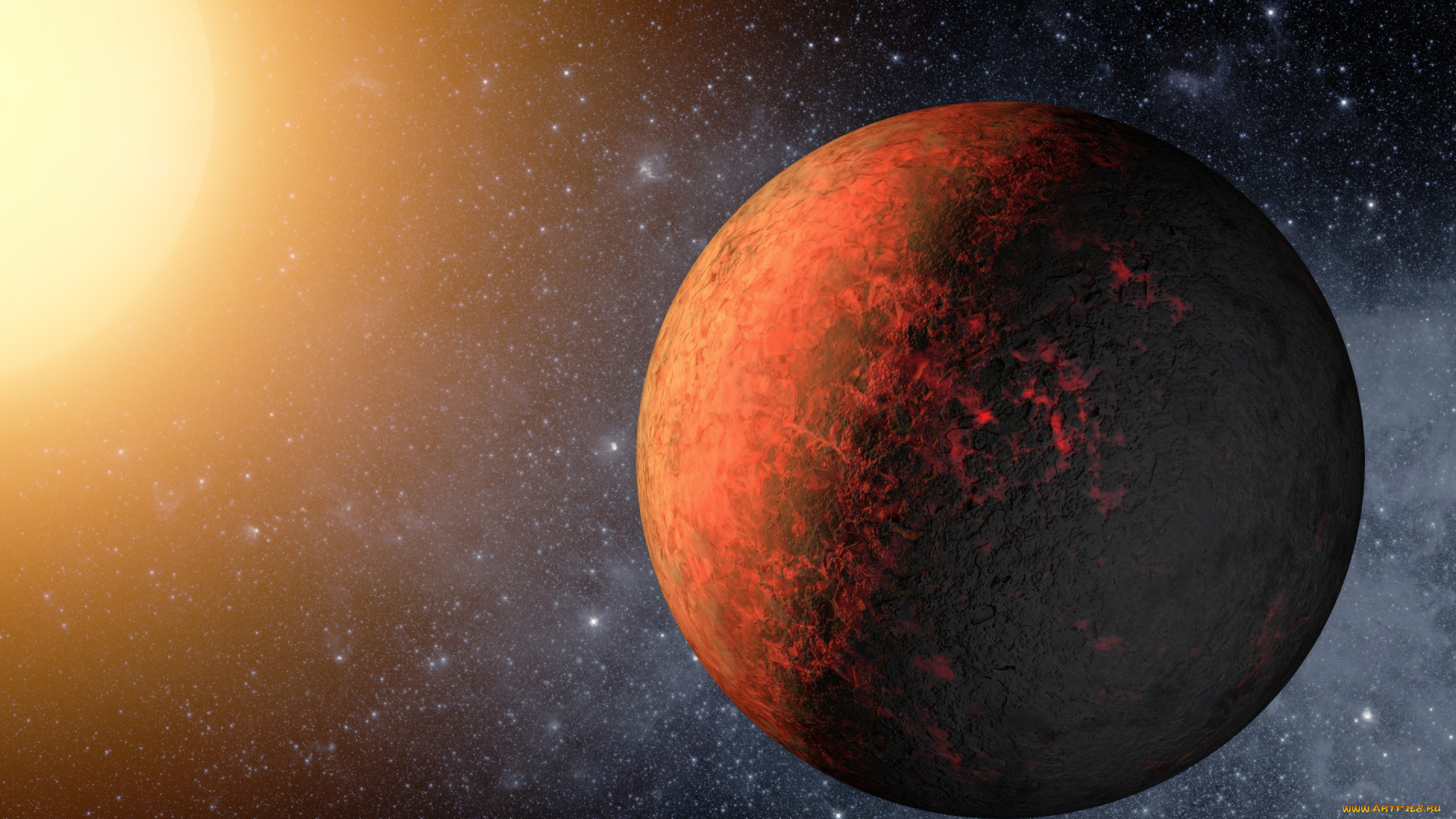 космос, арт, kepler, 20e, red, planet