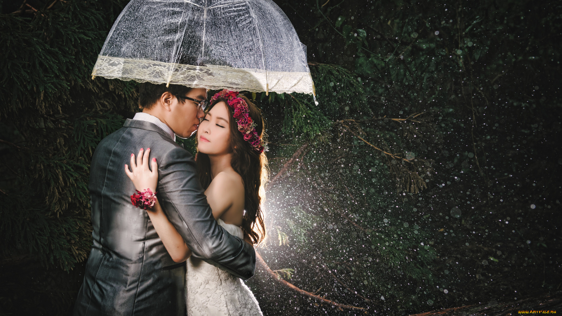 разное, мужчина, женщина, невеста, зонт, девушка, парень, любовь, свадьба, дождь, пара, жених