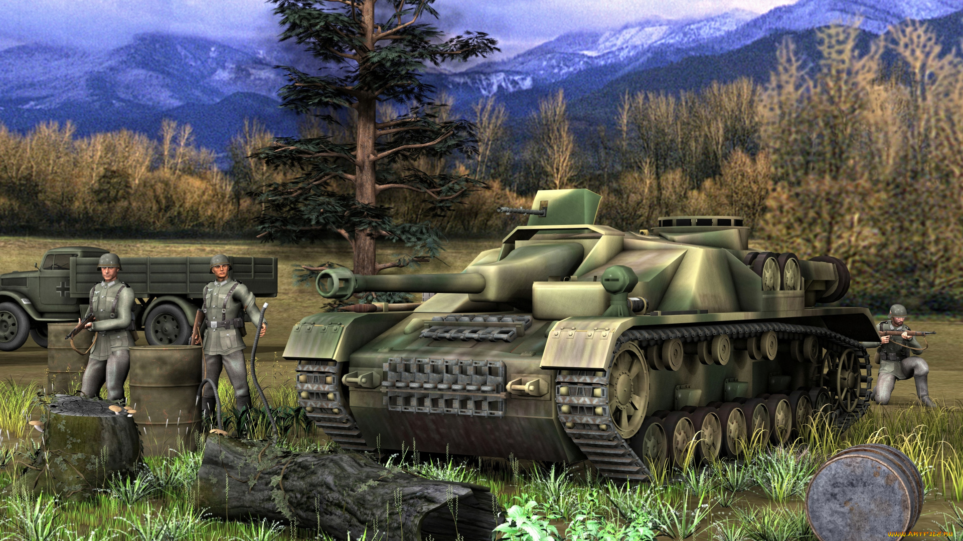 рисованное, армия, солдаты, автомобиль, танк