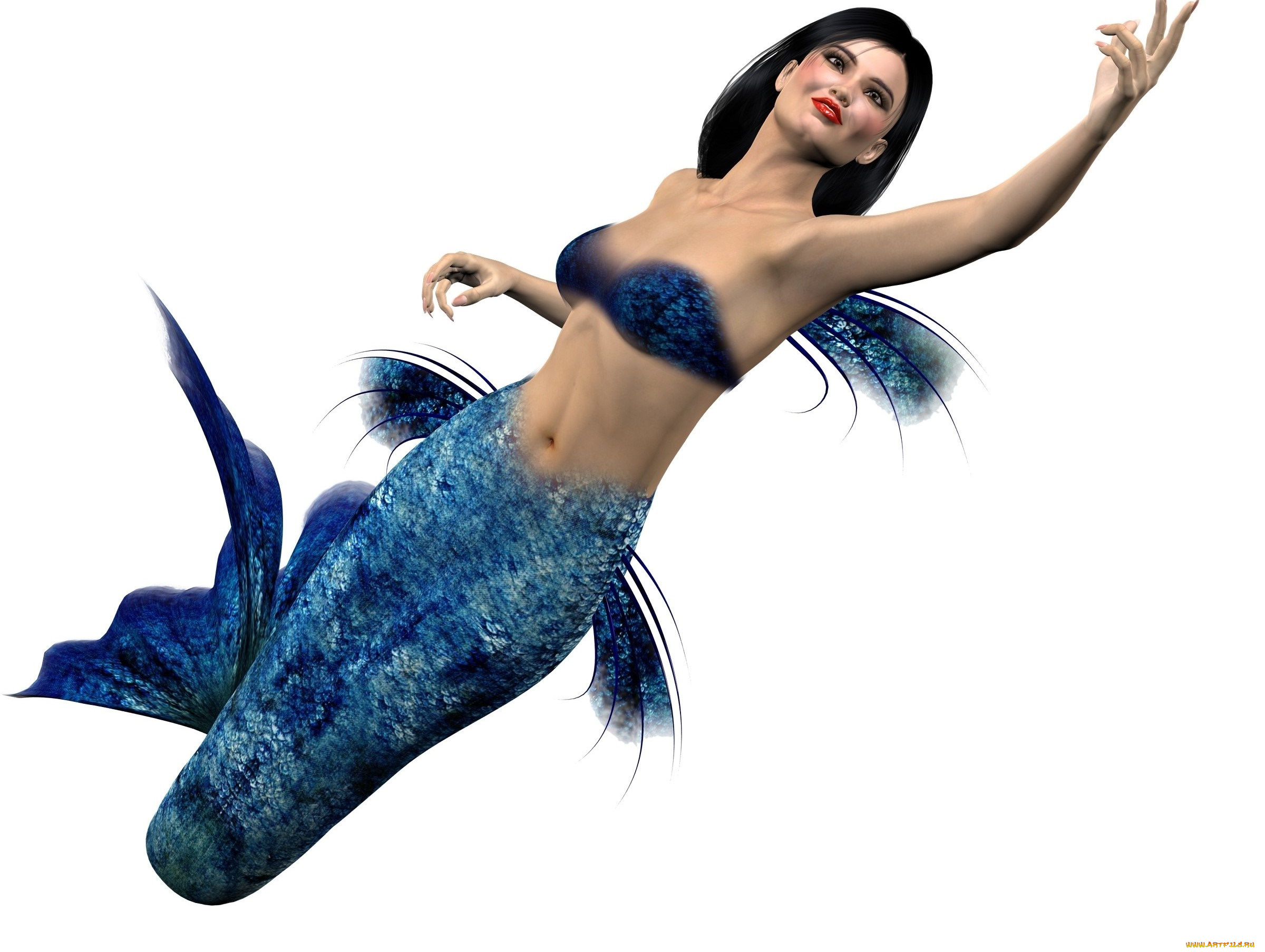 3д, графика, существа, , creatures, девушка, взгляд, фон, русалка