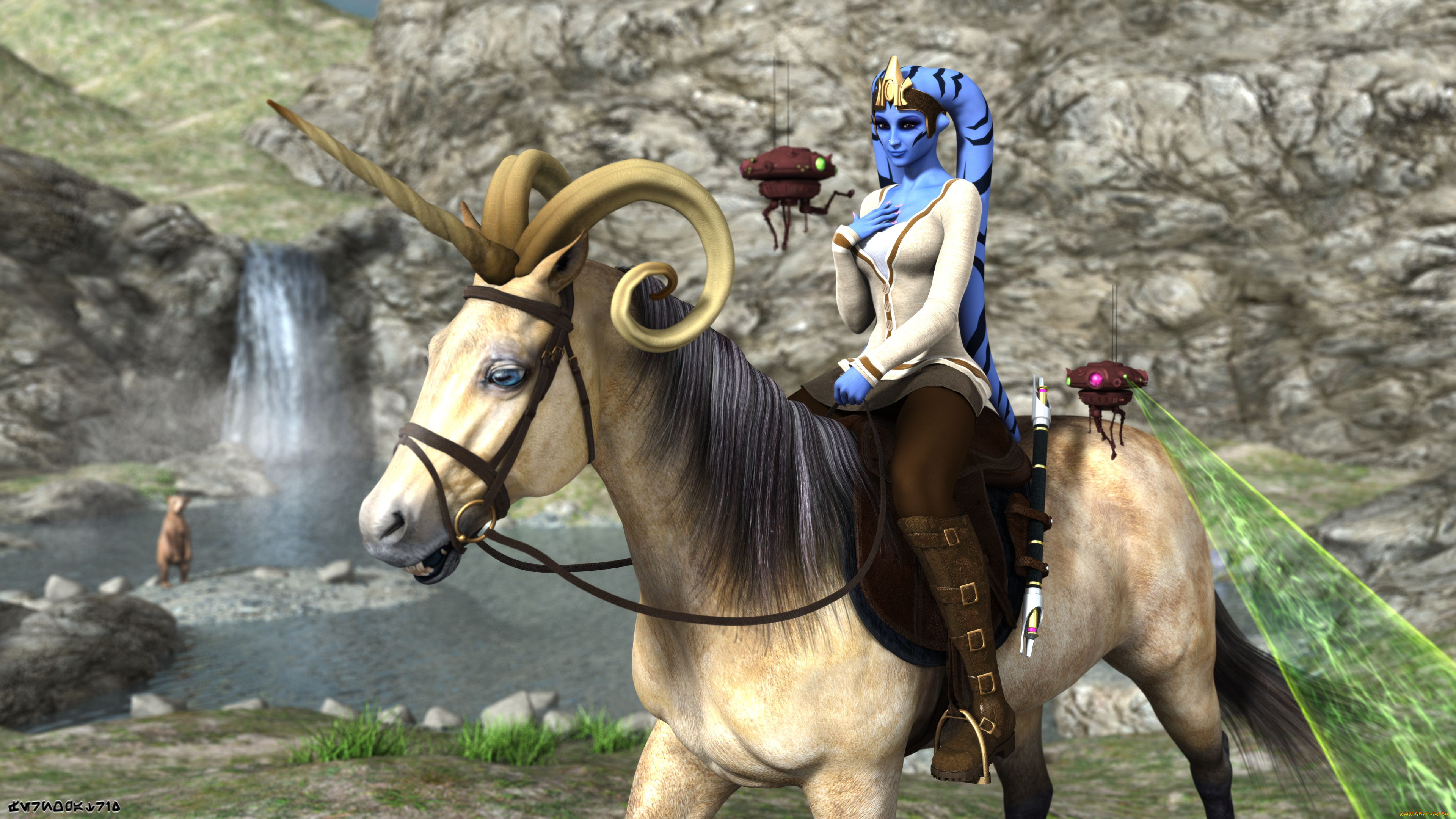 3д, графика, существа, , creatures, взгляд, единорог, оружие, фон, халк