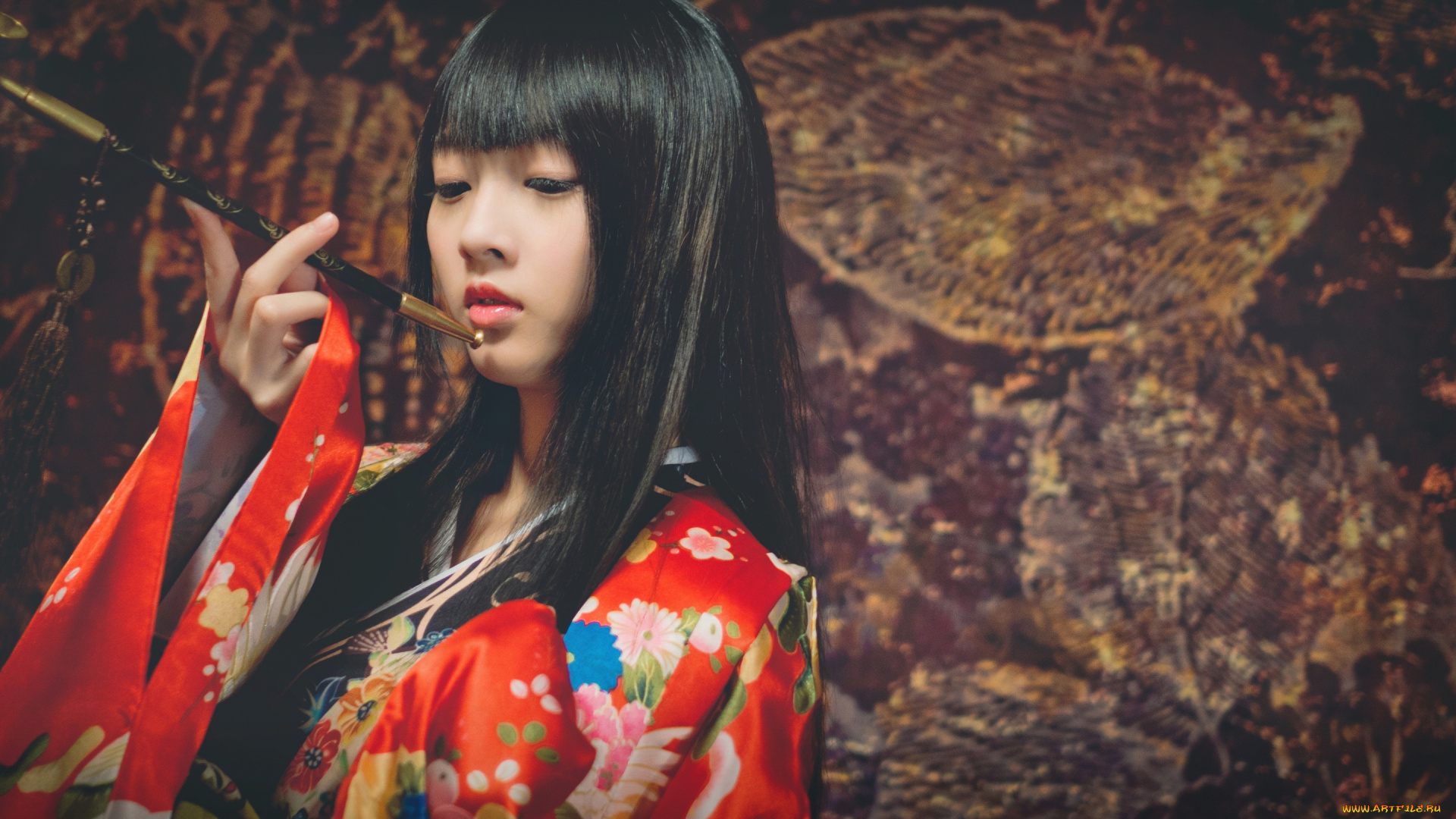 девушки, -unsort, , азиатки, кисеру, азиатка, девушка, стиль, японка, кимоно, курительная, трубка