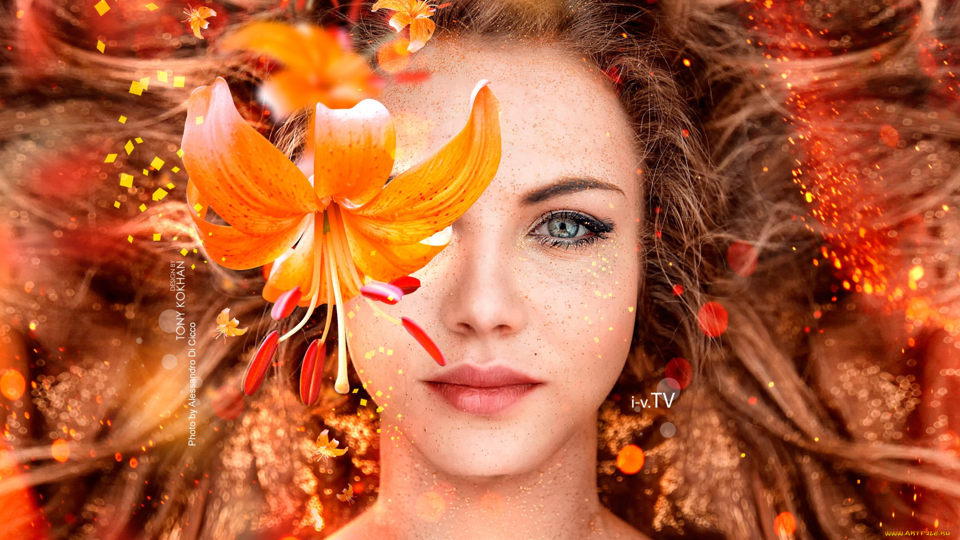 девушки, alessandro, di, cicco, девушка, цветы, лицо