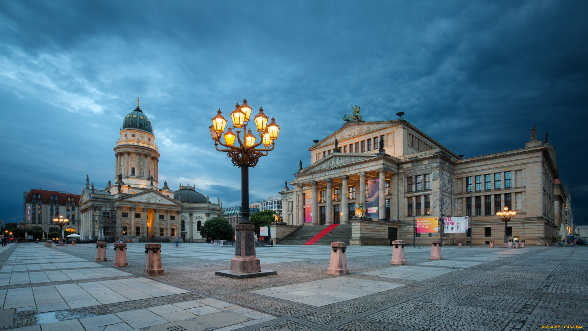 gendarmenmarkt, города, берлин, , германия, дворец, площадь, фонарь