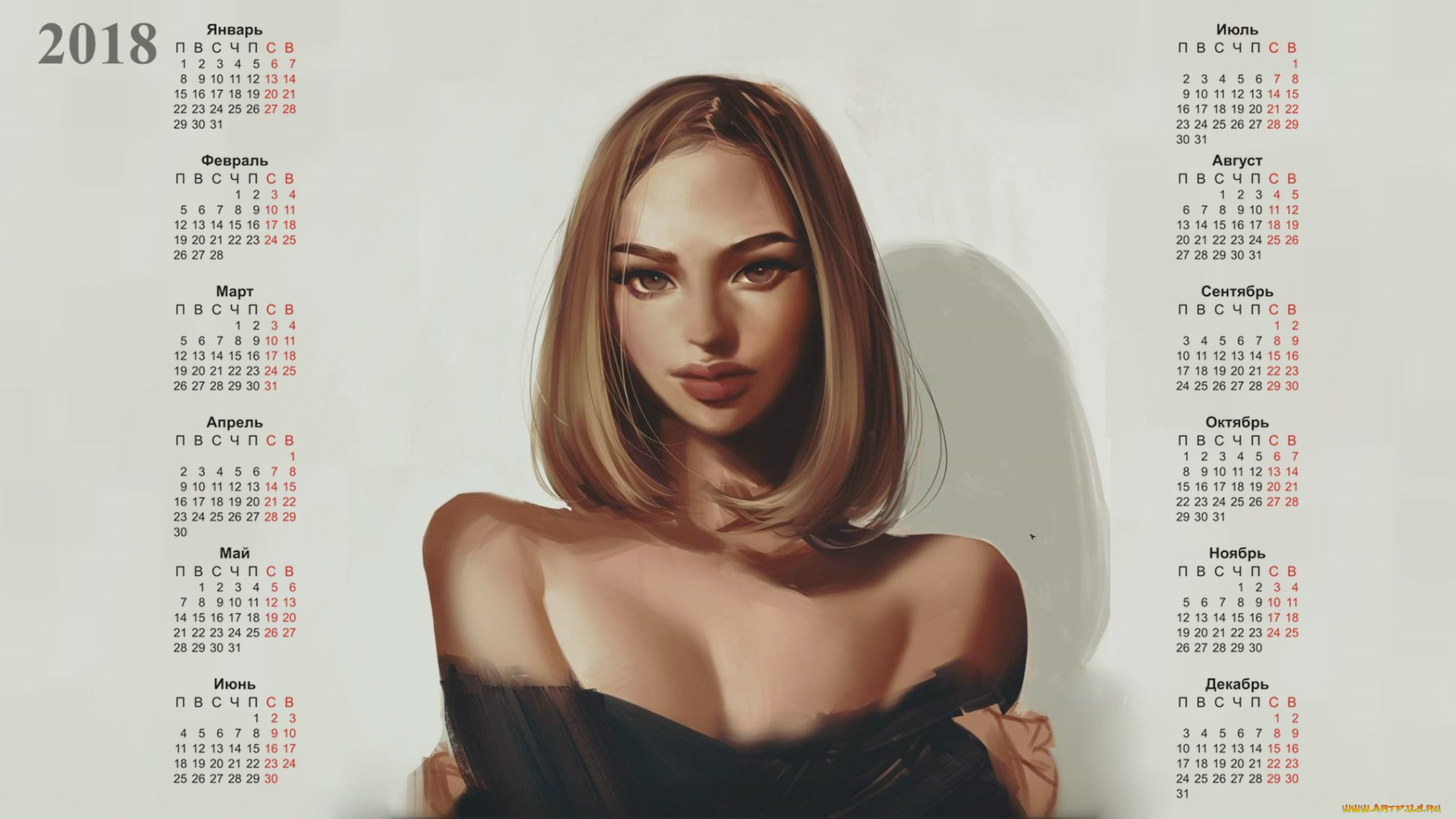 календари, рисованные, , векторная, графика, женщина, взгляд