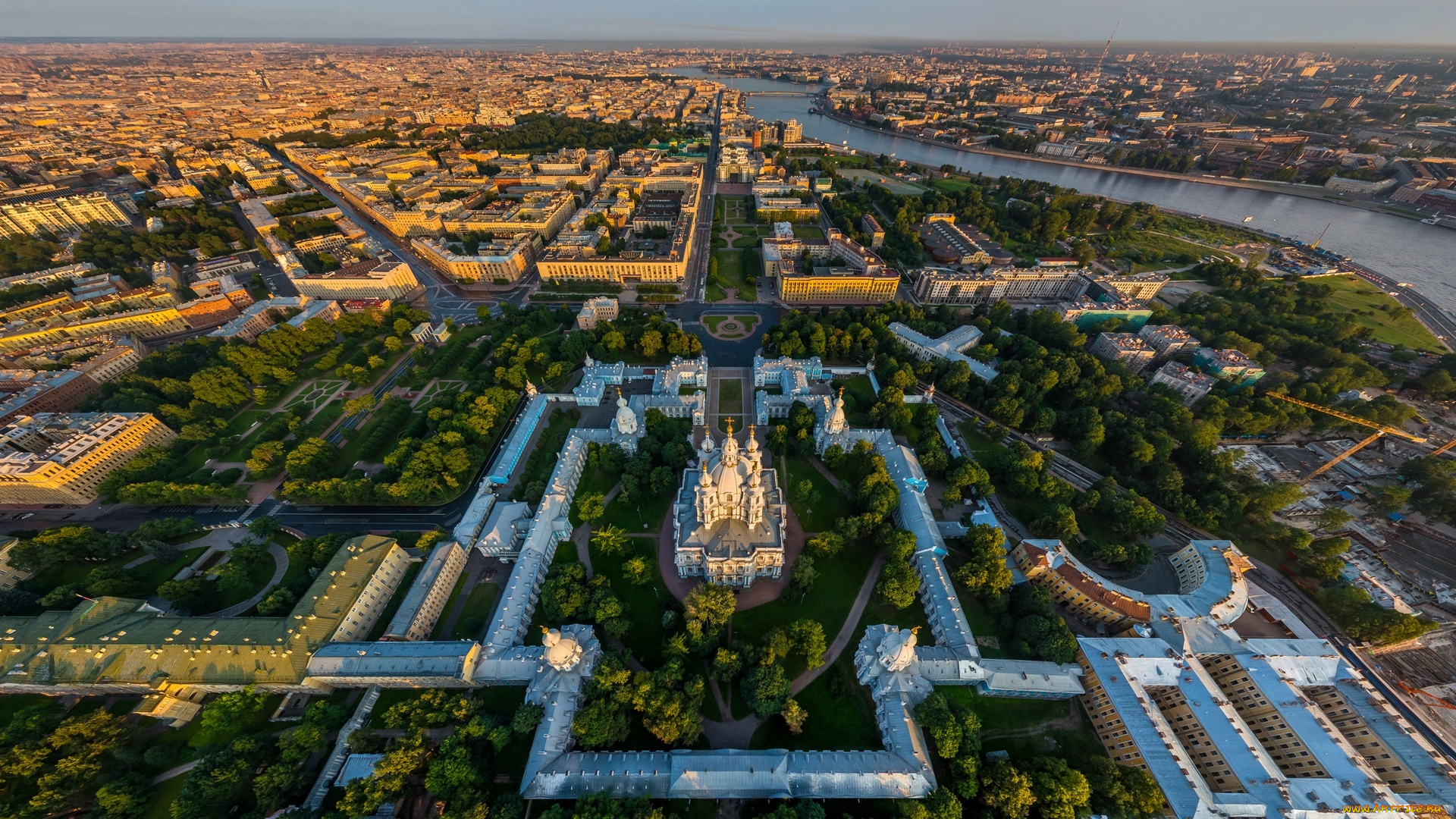смольный, собор, , санкт-петербург, города, санкт-петербург, , петергоф, , россия, деревья, строения, дома, храм, панорама