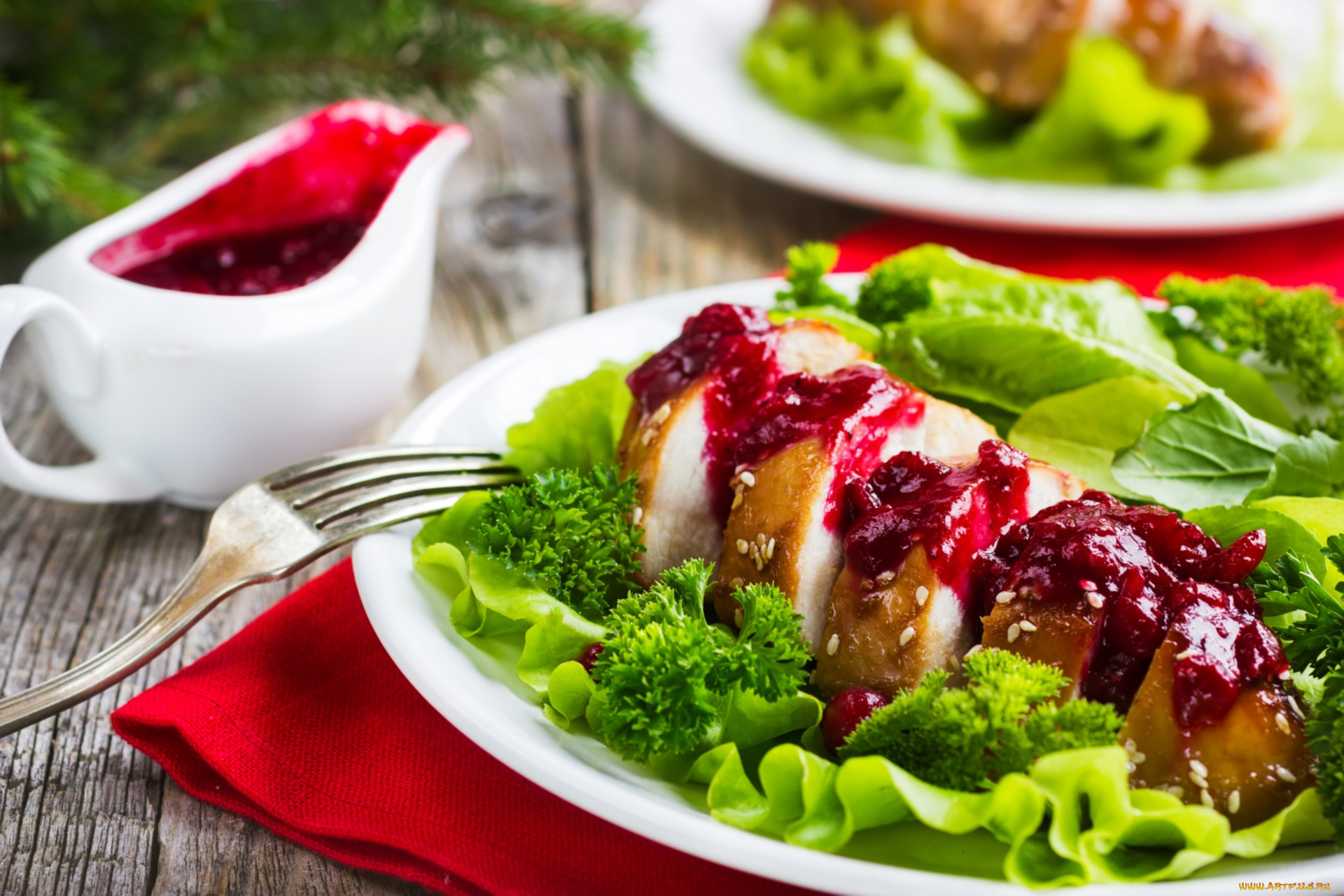 еда, мясные, блюда, салат, мясо, соус, индейка