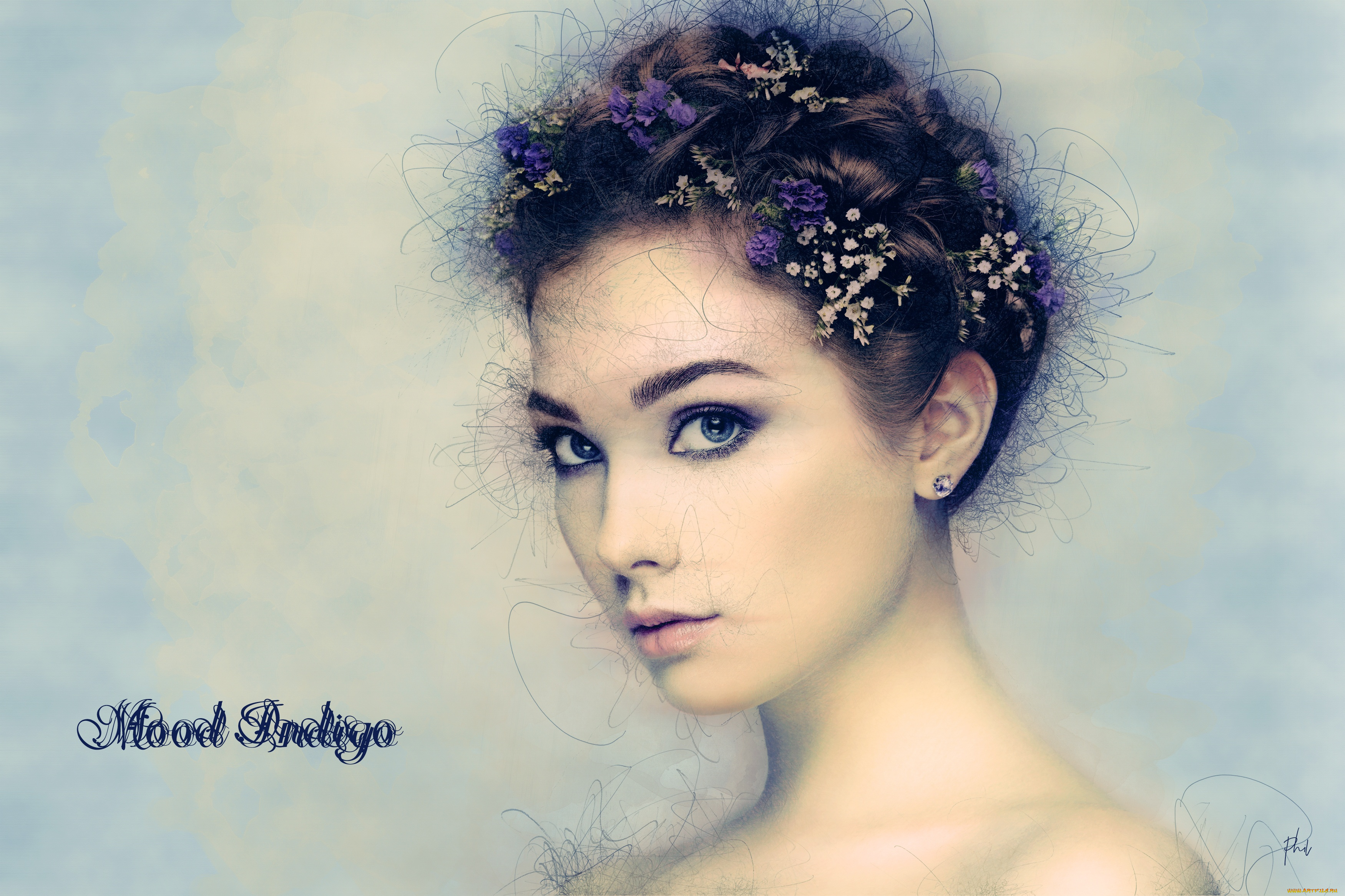 разное, компьютерный, дизайн, прическа, лицо, взгляд, девушка