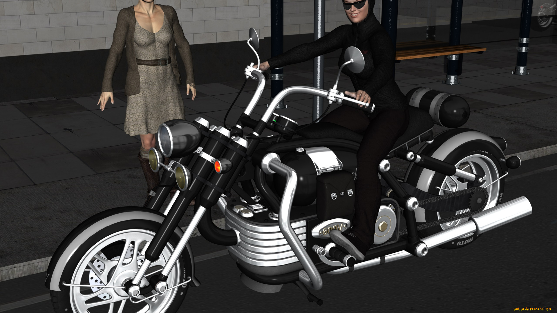 3д, графика, люди-авто, мото, , people-, car, , , moto, девушки, взгляд, фон
