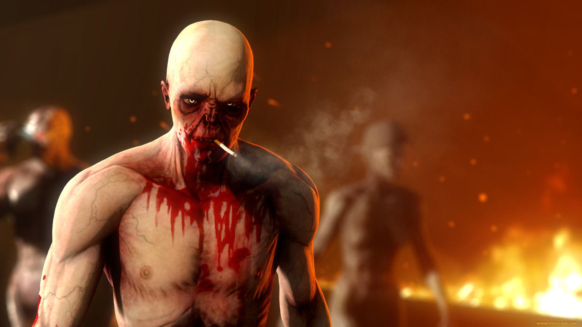 3д, графика, ужас, , horror, существо, взгляд, фон, сигарета