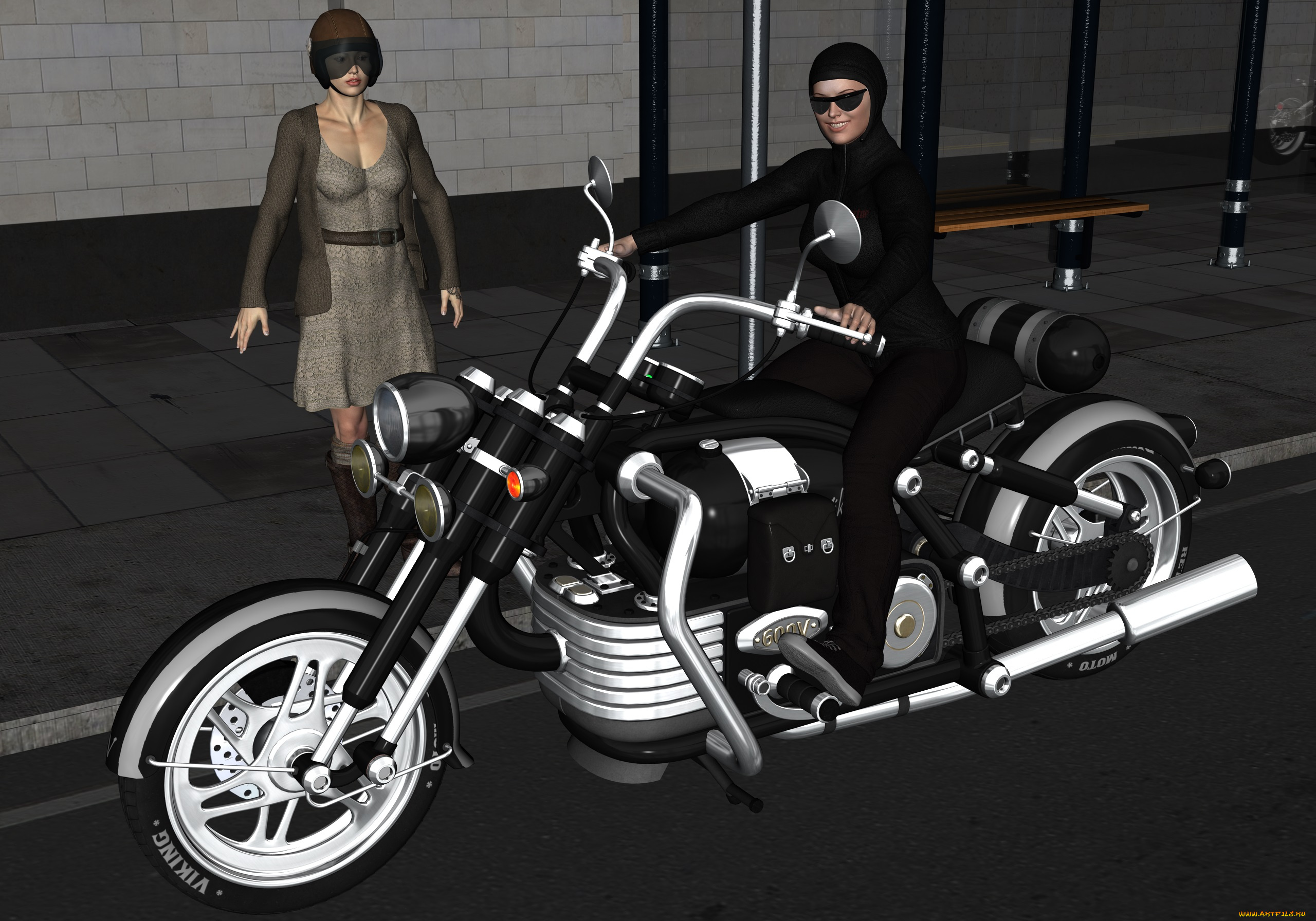 3д, графика, люди-авто, мото, , people-, car, , , moto, девушки, взгляд, фон