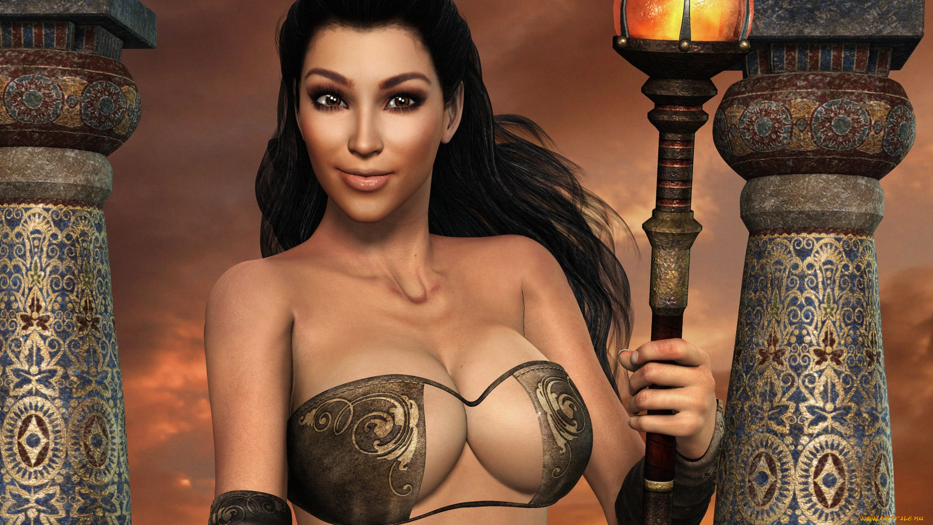 3д, графика, фантазия, , fantasy, фон, девушка, взгляд