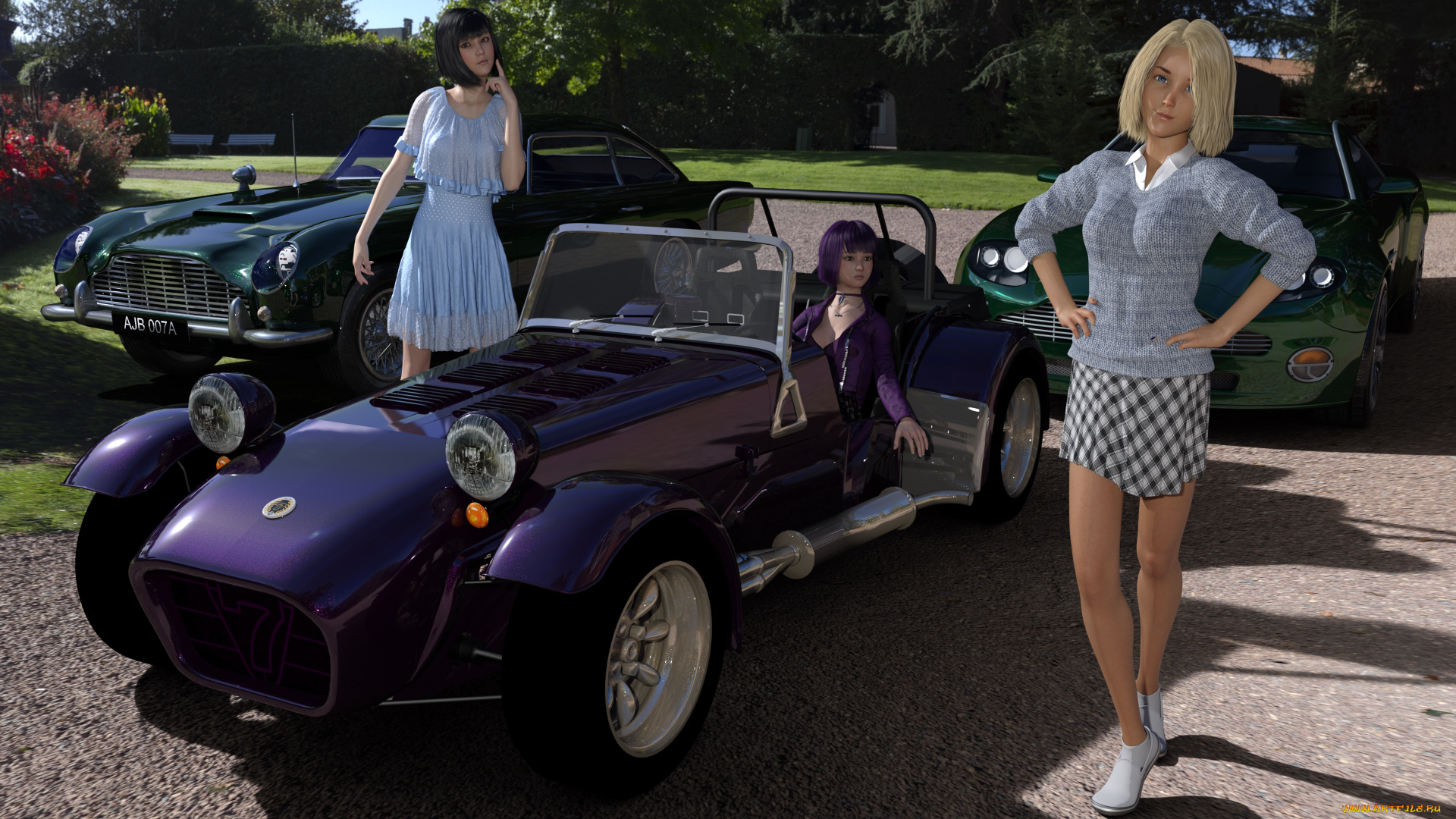 3д, графика, люди-авто, мото, , people-, car, , , moto, девушки, фон, взгляд