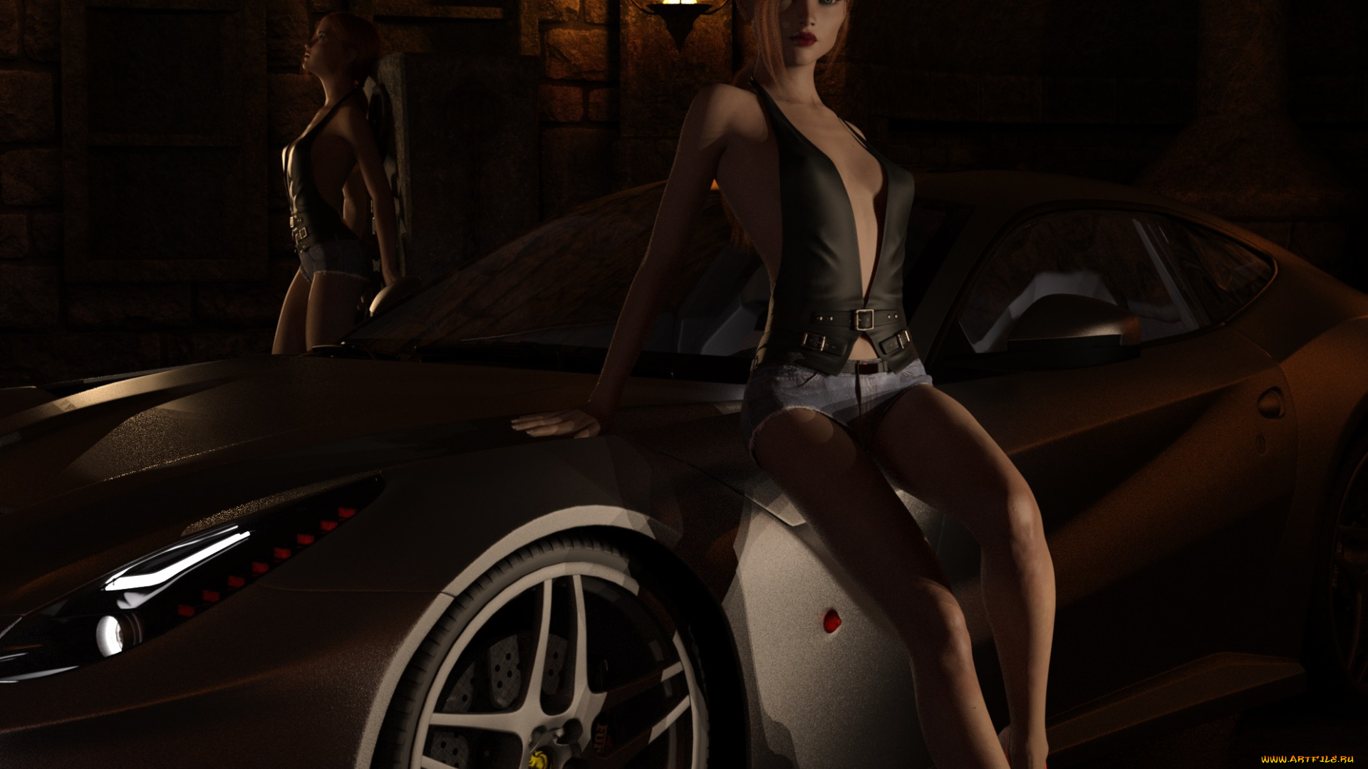 3д, графика, люди-авто, мото, , people-, car, , , moto, фон, девушка, взгляд