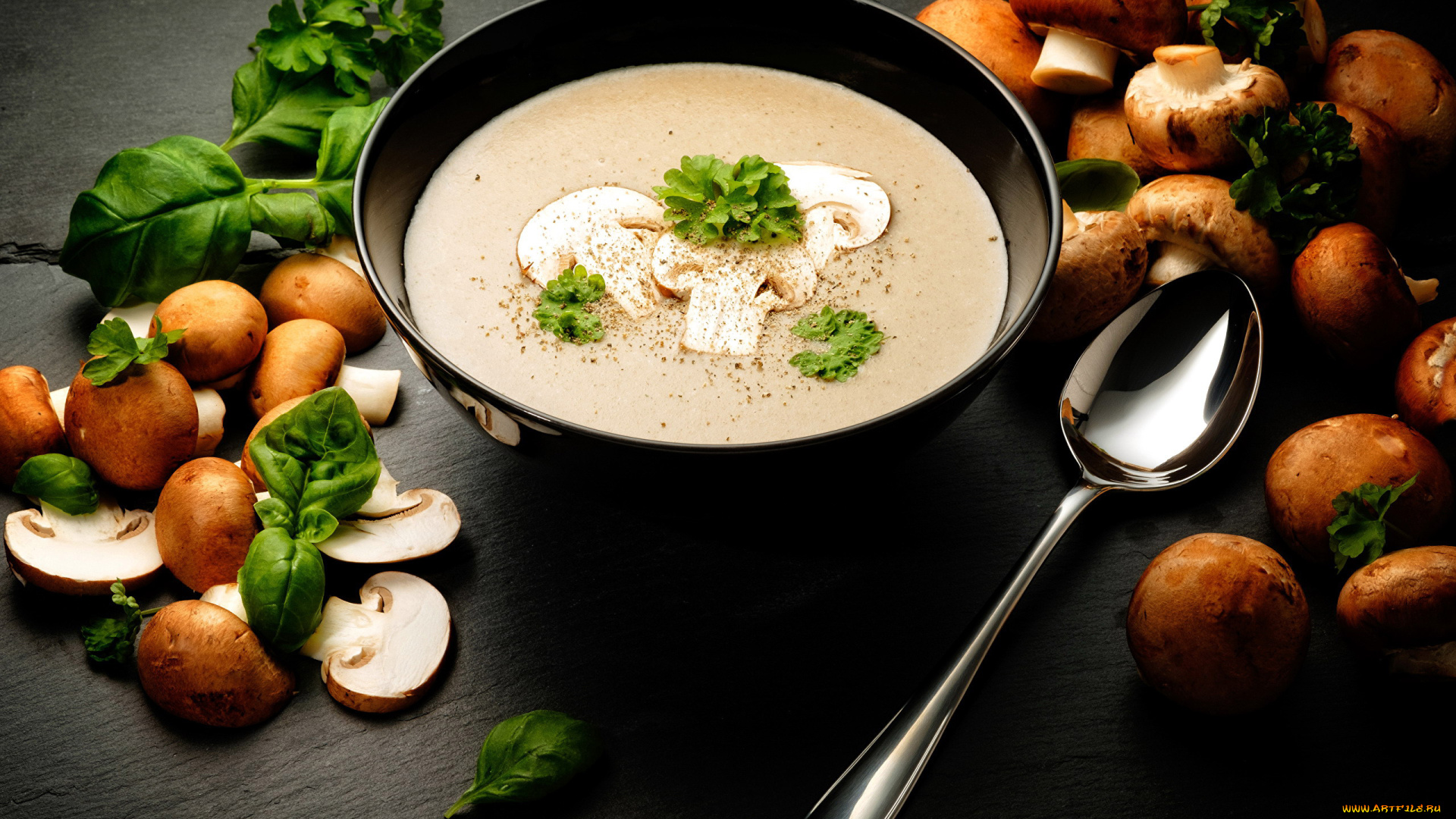 еда, первые, блюда, грибной, суп, шампиньоны