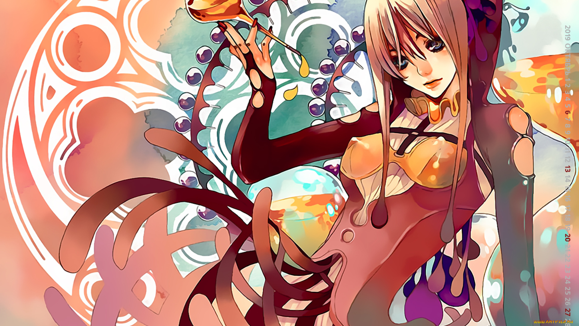 календари, аниме, девушка, капюшон, calendar, 2019, узор