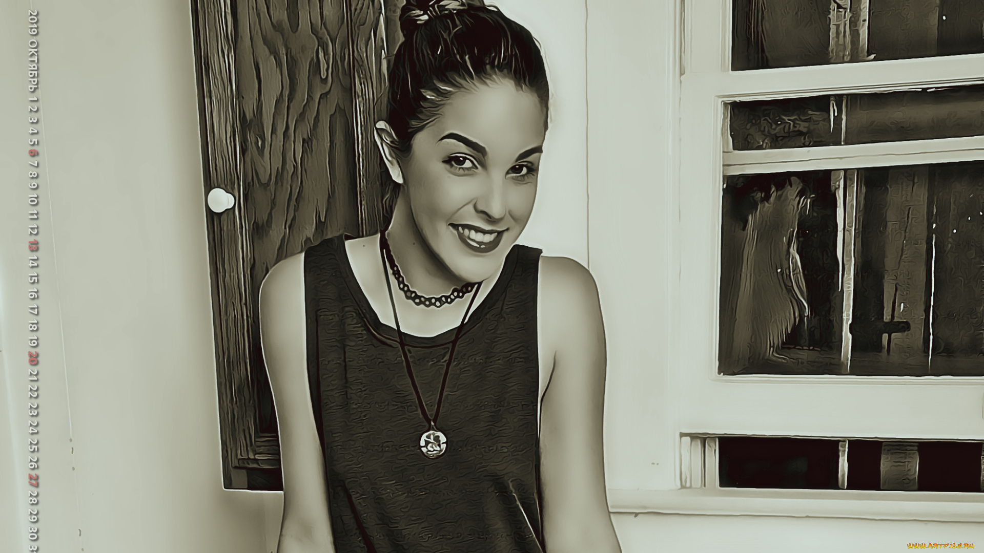 календари, компьютерный, дизайн, calendar, 2019, женщина, взгляд, улыбка, окно, помещение, девушка