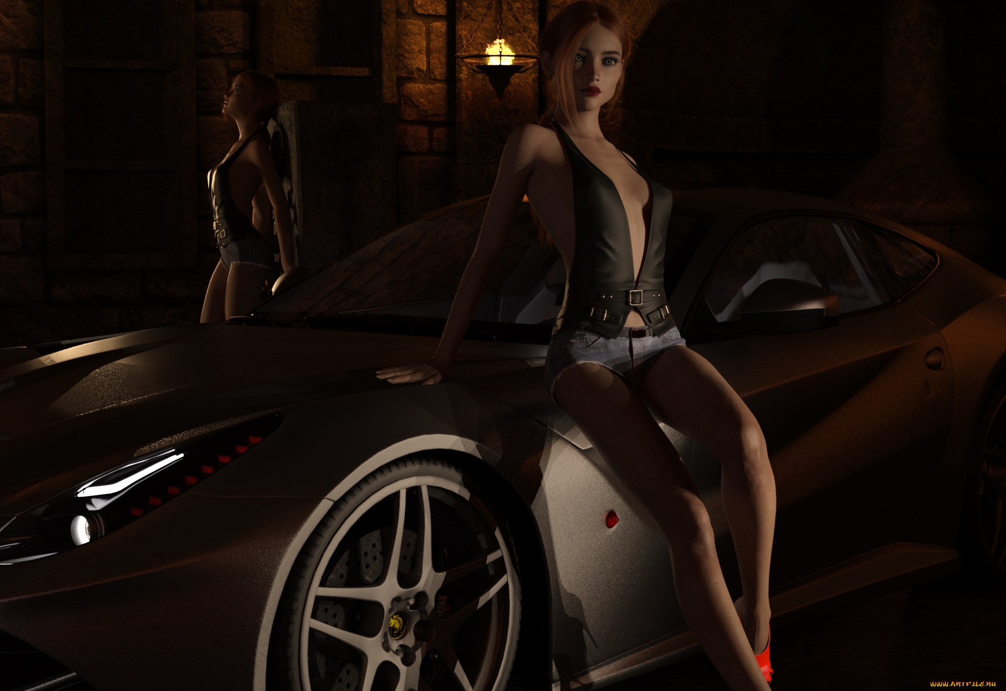 3д, графика, люди-авто, мото, , people-, car, , , moto, фон, девушка, взгляд