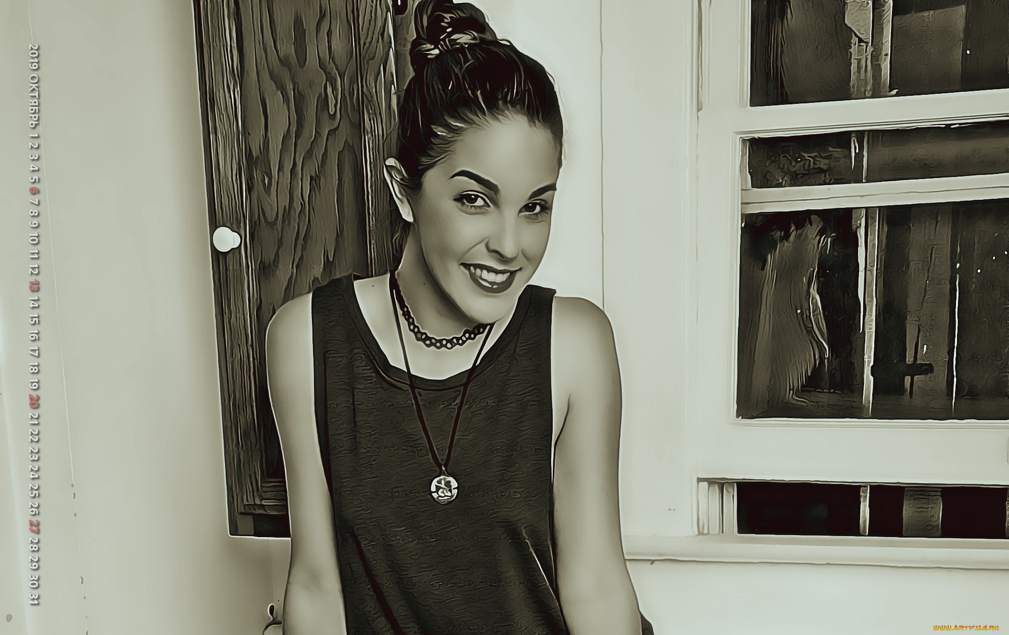 календари, компьютерный, дизайн, calendar, 2019, женщина, взгляд, улыбка, окно, помещение, девушка