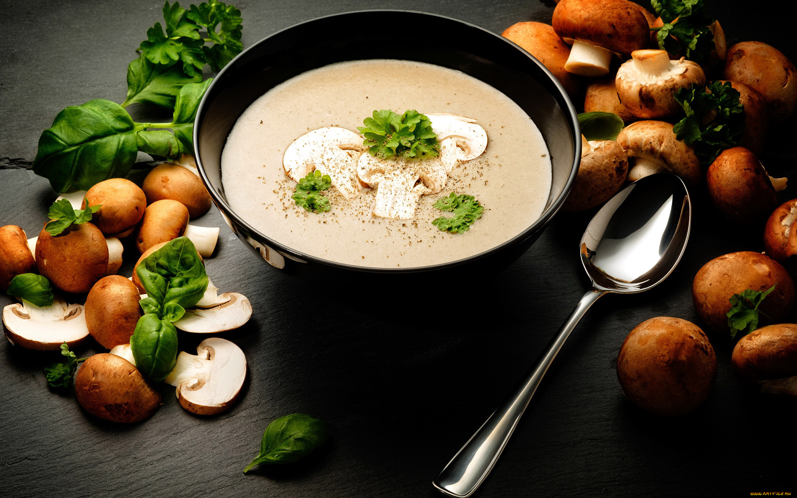 еда, первые, блюда, грибной, суп, шампиньоны