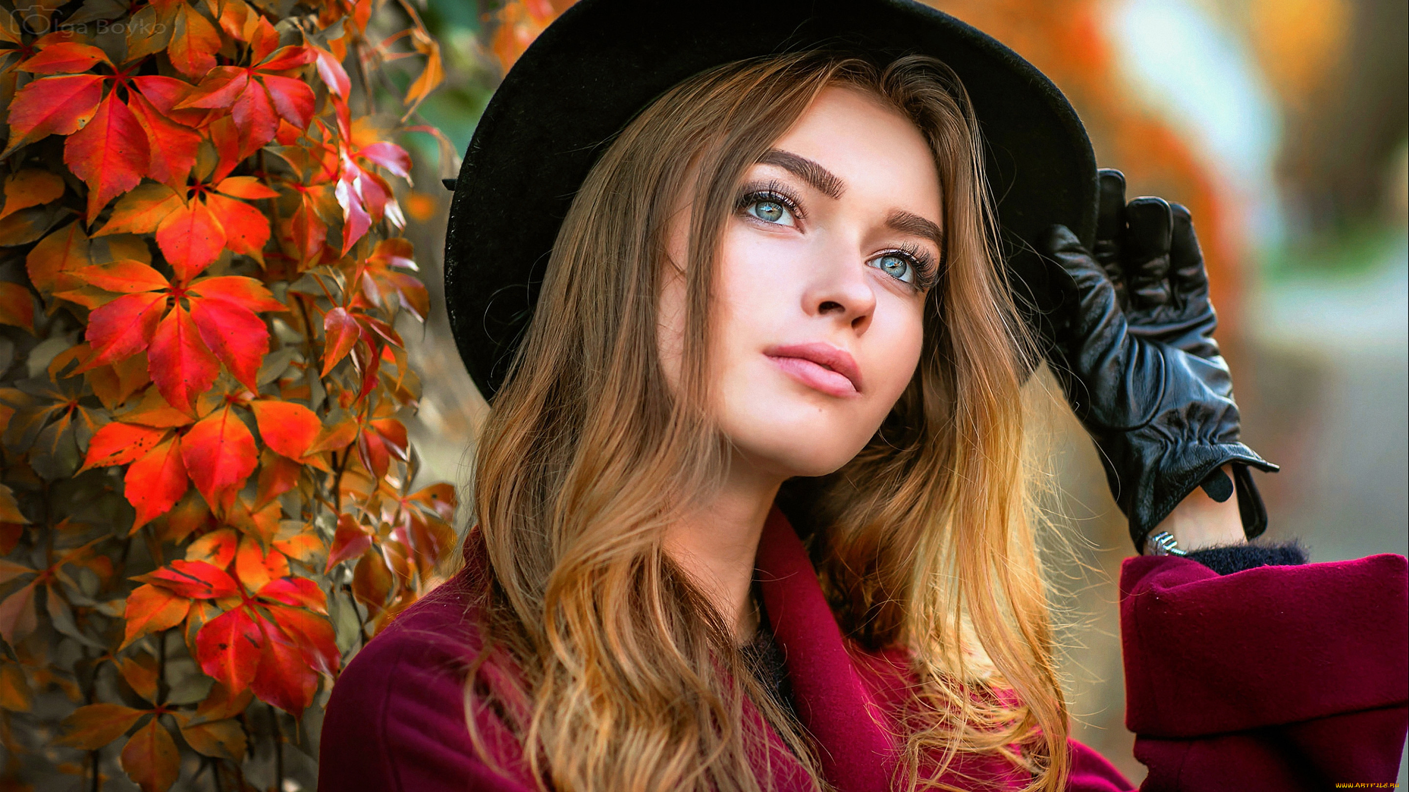 девушки, -unsort, , лица, , портреты, женщина, взгляд, листья, осень