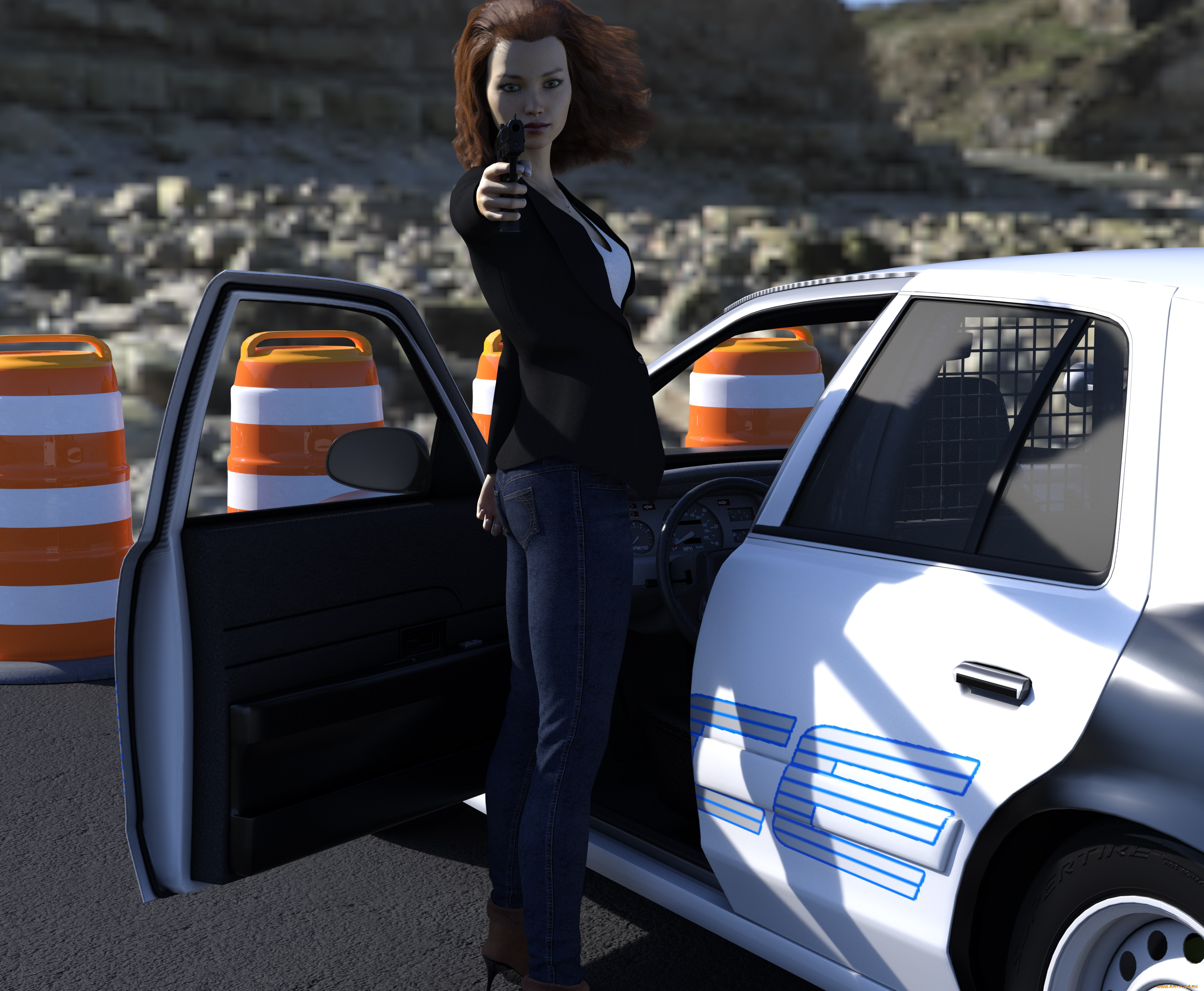 3д, графика, люди-авто, мото, , people-, car, , , moto, девушка, взгляд, фон