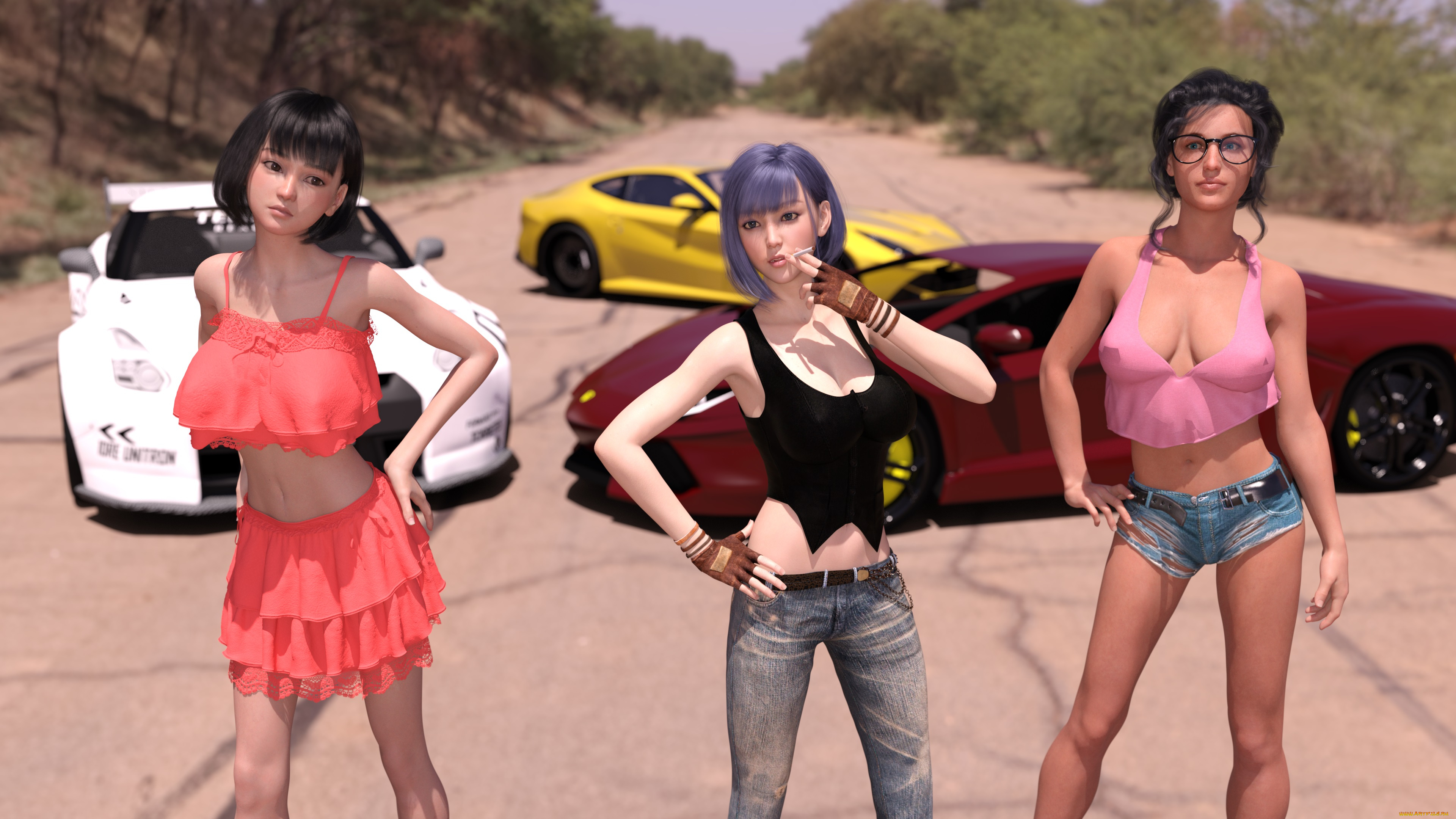 3д, графика, люди-авто, мото, , people-, car, , , moto, фон, взгляд, девушки