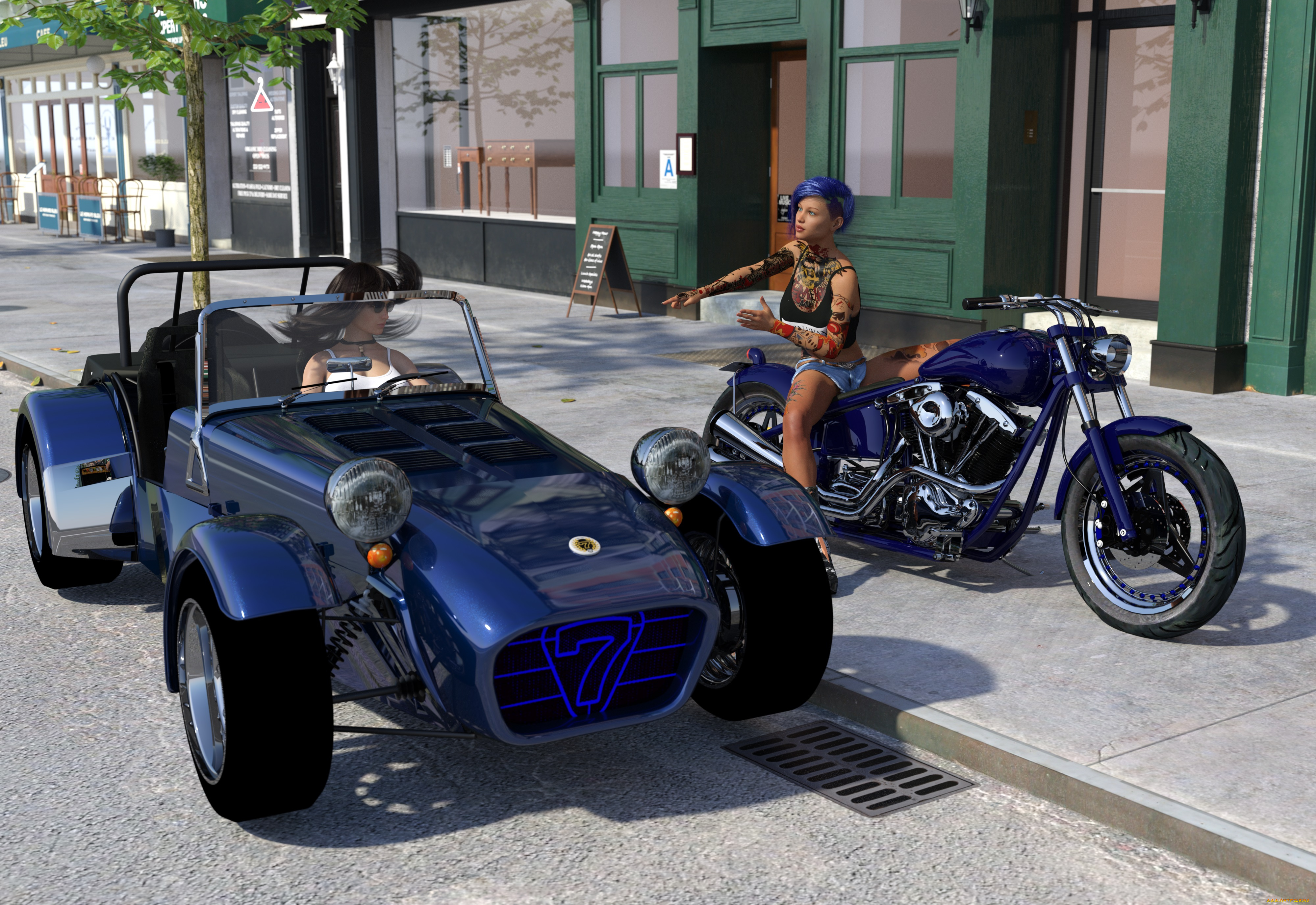 3д, графика, люди-авто, мото, , people-, car, , , moto, девушка, фон, взгляд