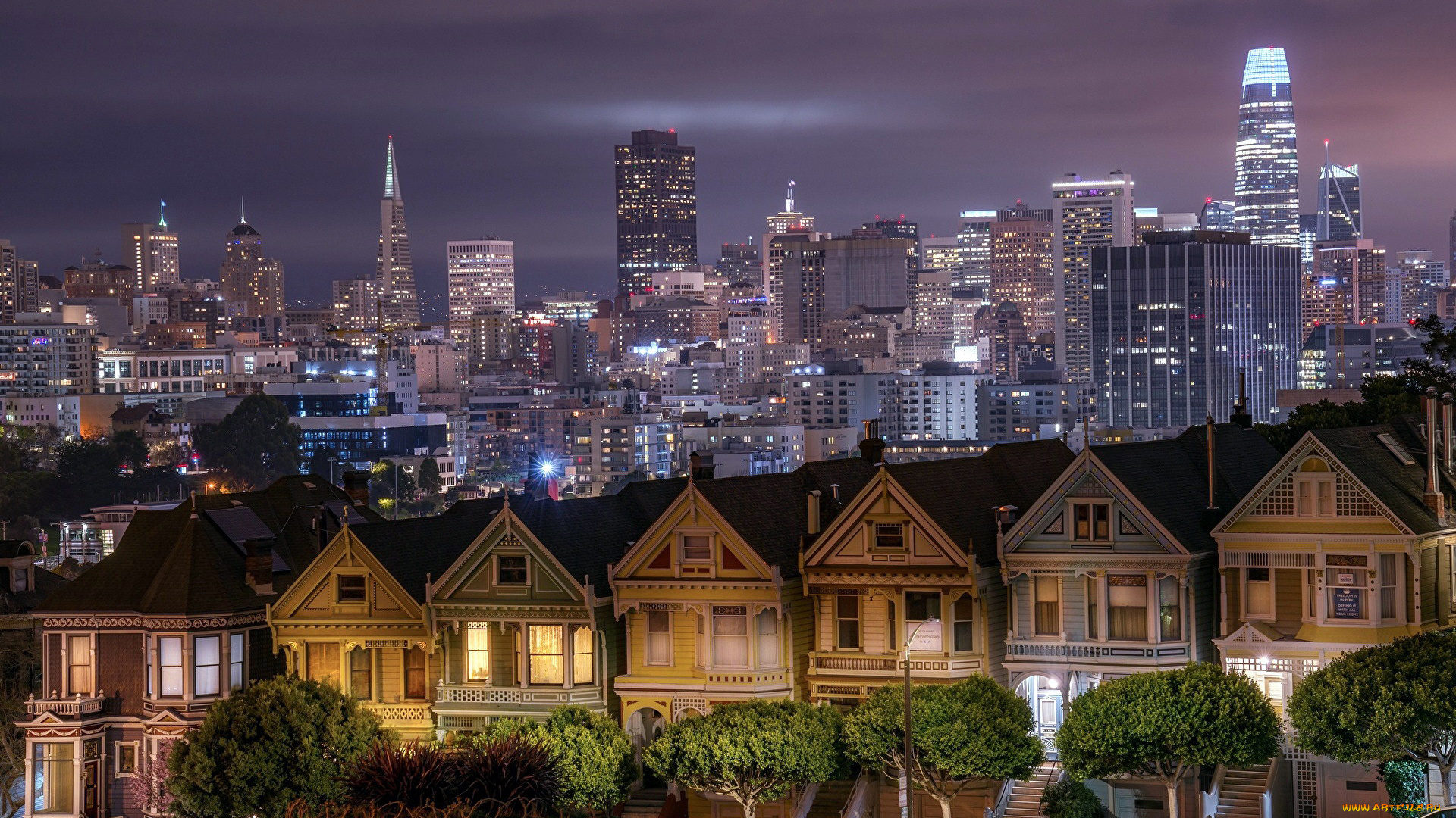 города, сан-франциско, , сша, дома, небоскребы, вечер, огни