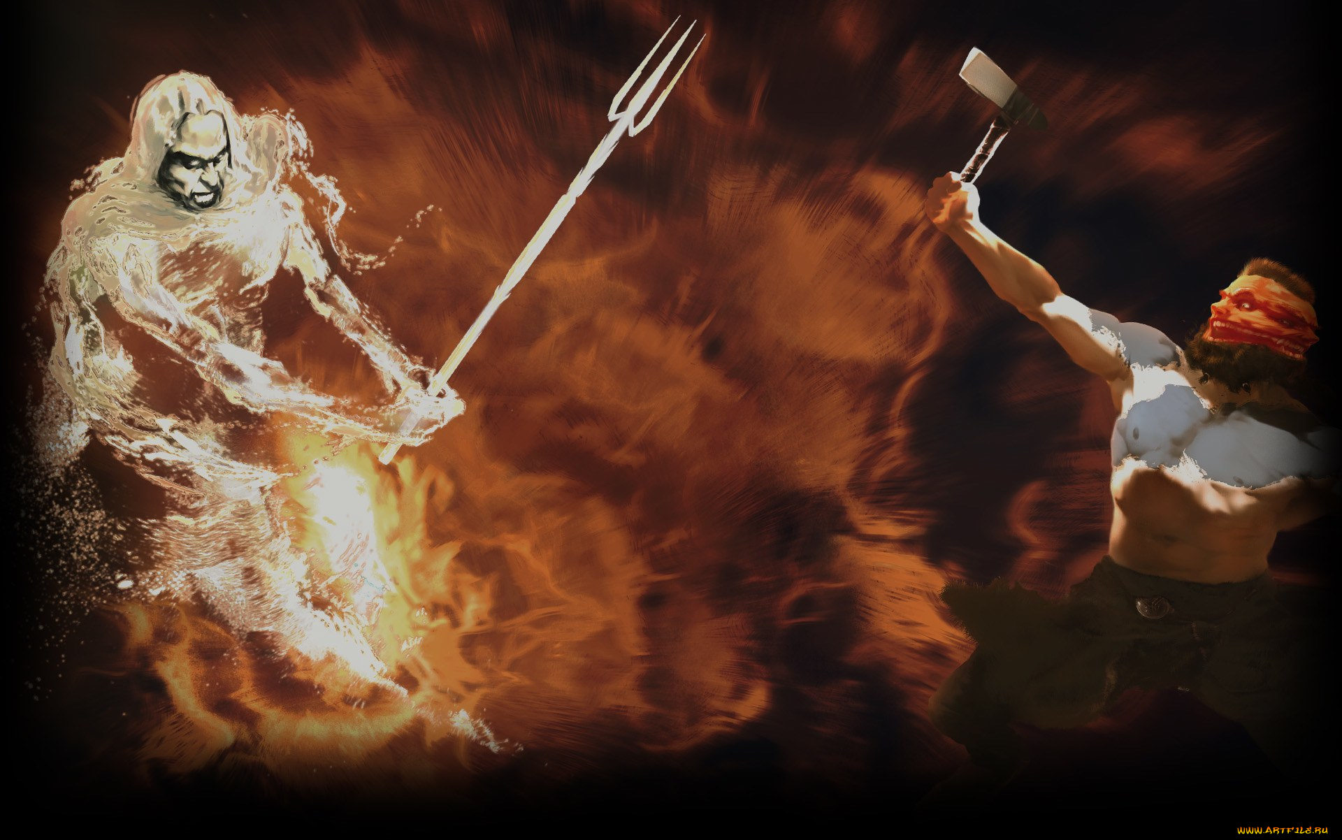 видео, игры, age, of, mythology, боги, поединок, посейдон, тор