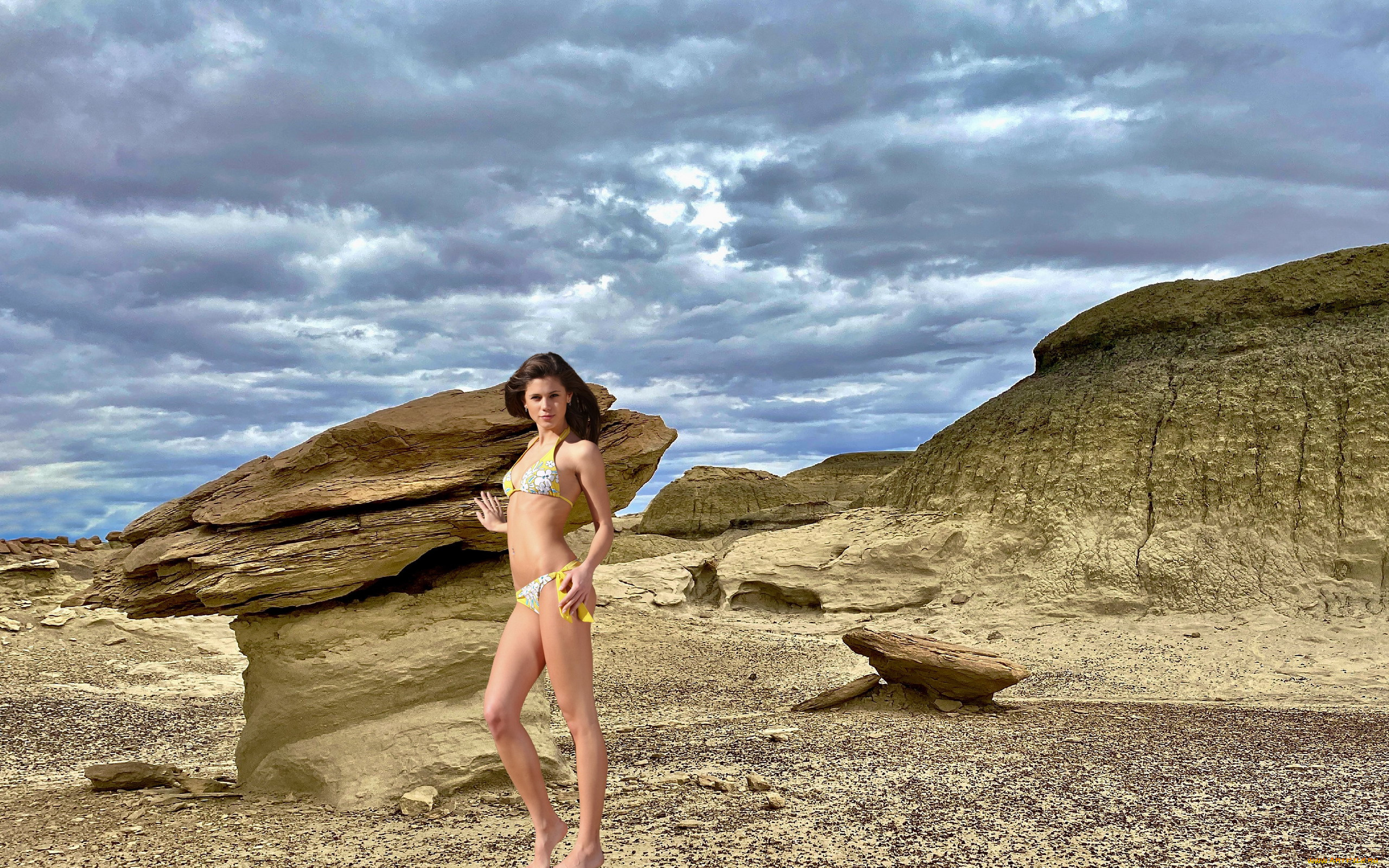 девушки, little, caprice, , markеta, stroblova, тучи, скалы, брюнетка, бикини
