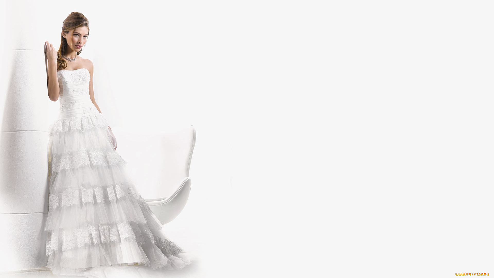 девушки, -, невесты, шатенка, платье, колонна