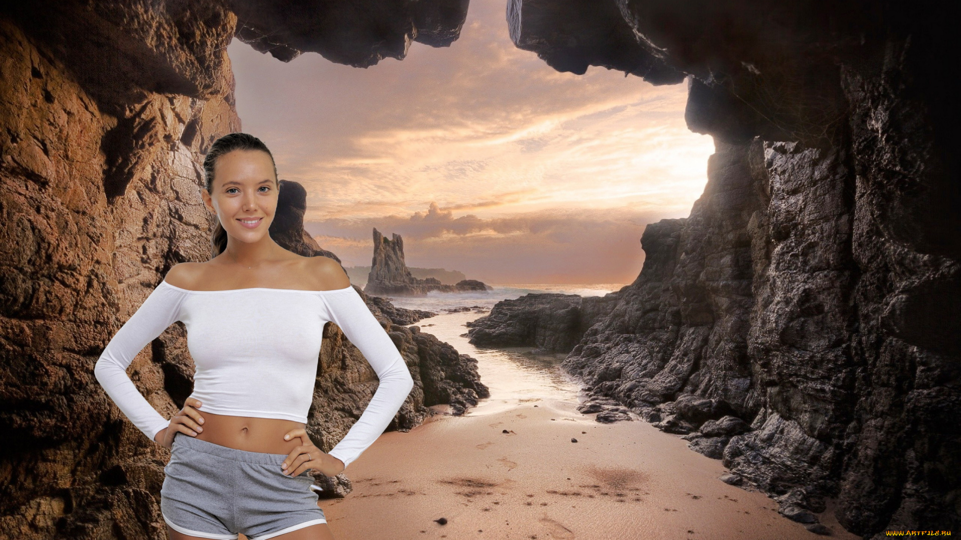 девушки, katya, clover, , катя, скаредина, пещера, топ, шорты, улыбка